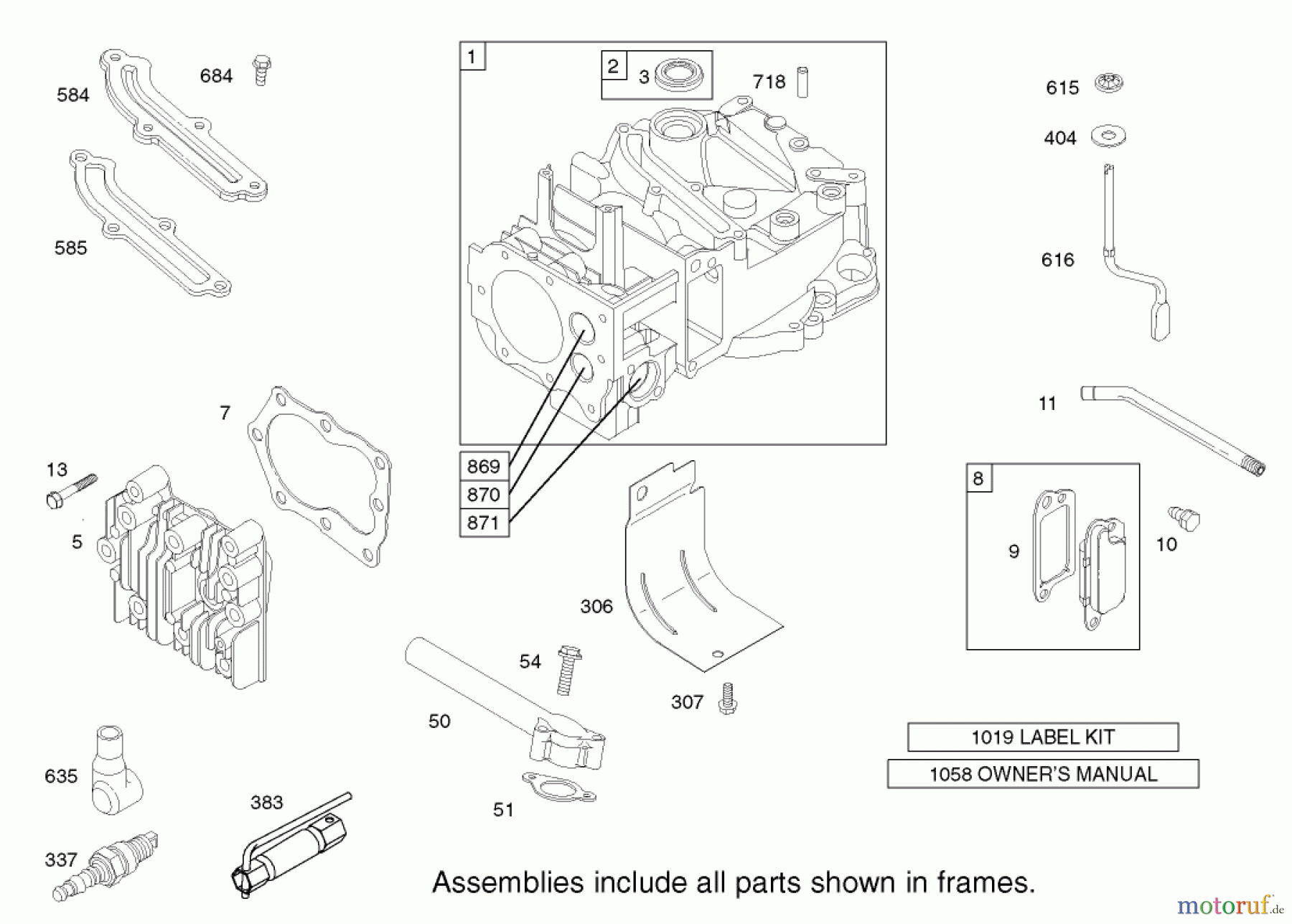  Toro Neu Mowers, Walk-Behind Seite 1 20036 - Toro Super Recycler Mower, 2002 (220000001-220999999) CYLINDER ASSEMBLY ENGINE BRIGGS AND STRATTON MODEL 123K02-0114-E1