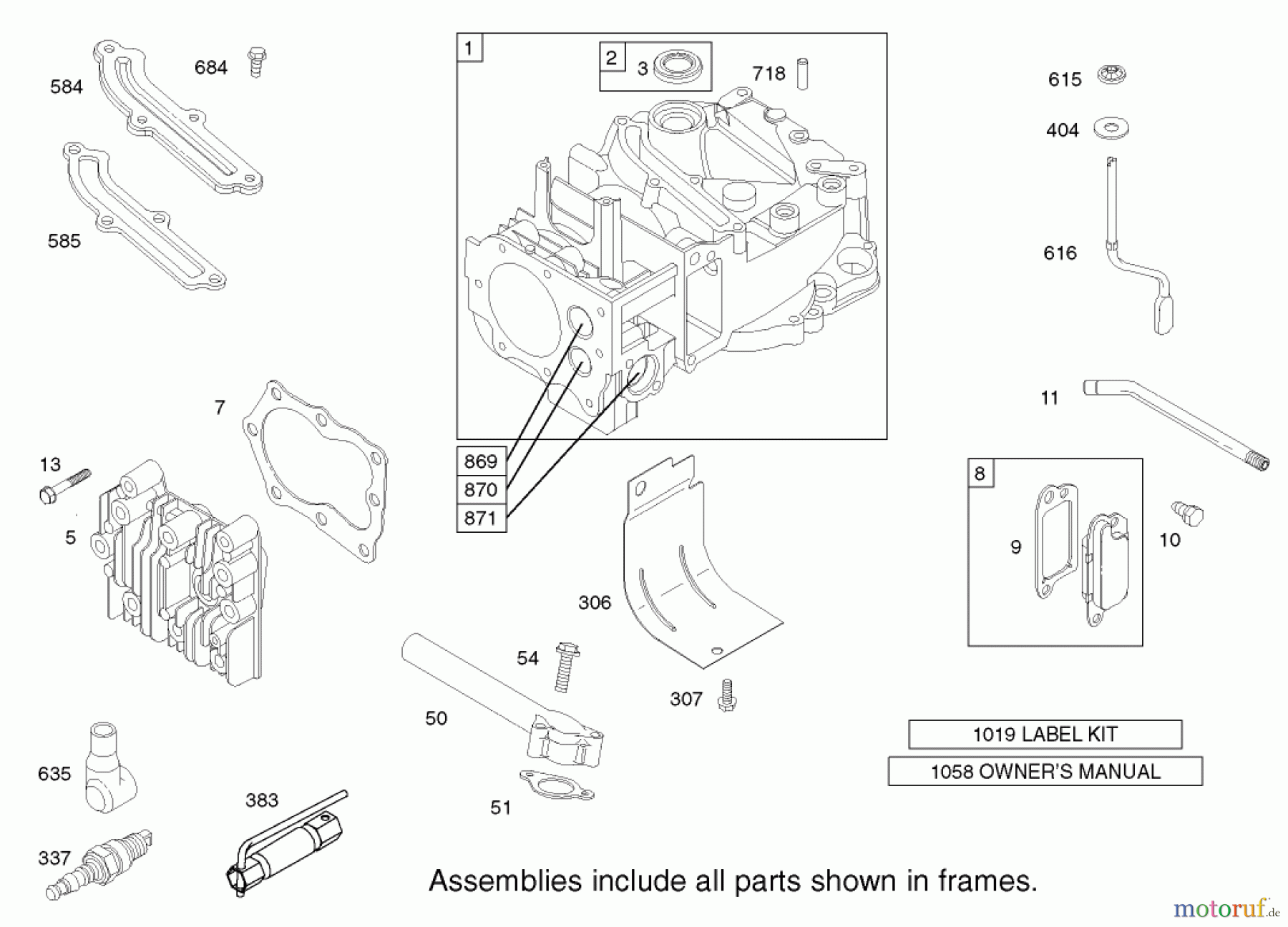  Toro Neu Mowers, Walk-Behind Seite 1 20037 - Toro Super Recycler Mower with Bag, 2002 (220000001-220999999) CYLINDER ASSEMBLY ENGINE BRIGGS AND STRATTON MODEL 124K02-0110-B1