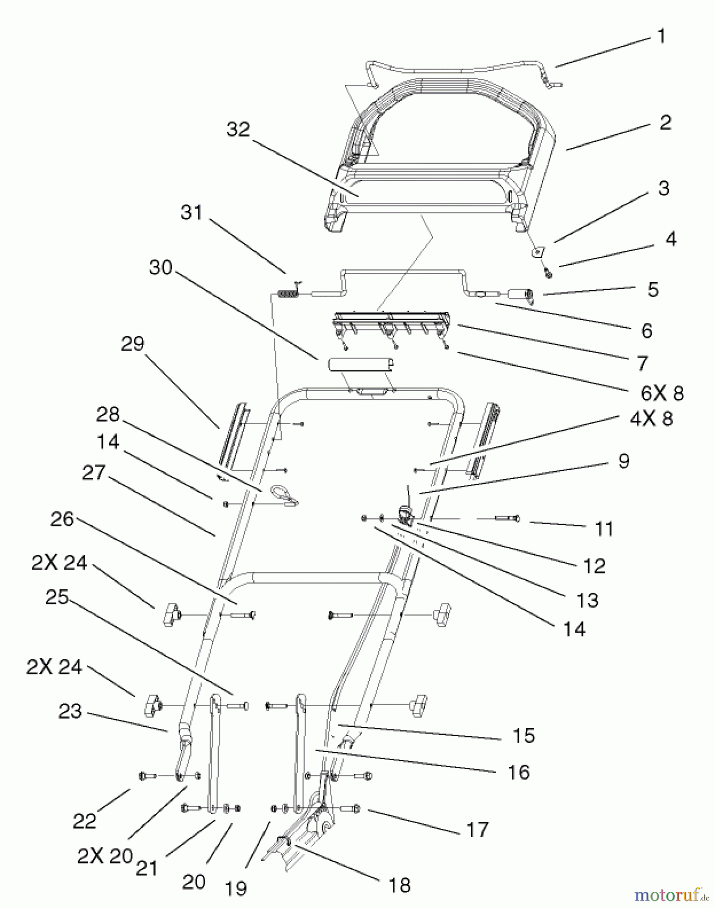  Toro Neu Mowers, Walk-Behind Seite 1 20037 - Toro Super Recycler Mower with Bag, 2002 (220000001-220999999) HANDLE AND CONTROL ASSEMBLY