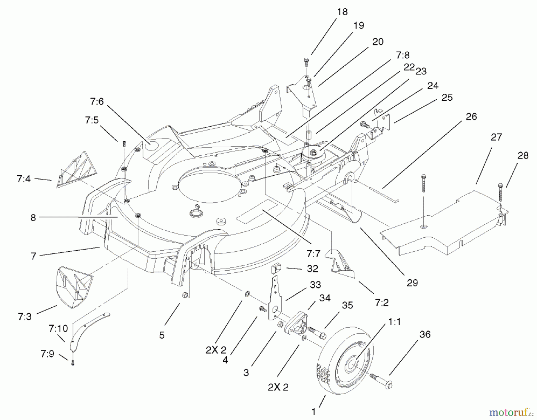  Toro Neu Mowers, Walk-Behind Seite 1 20038 - Toro Super Recycler Mower with Bag, 2002 (220000001-220999999) HOUSING AND WHEEL ASSEMBLY