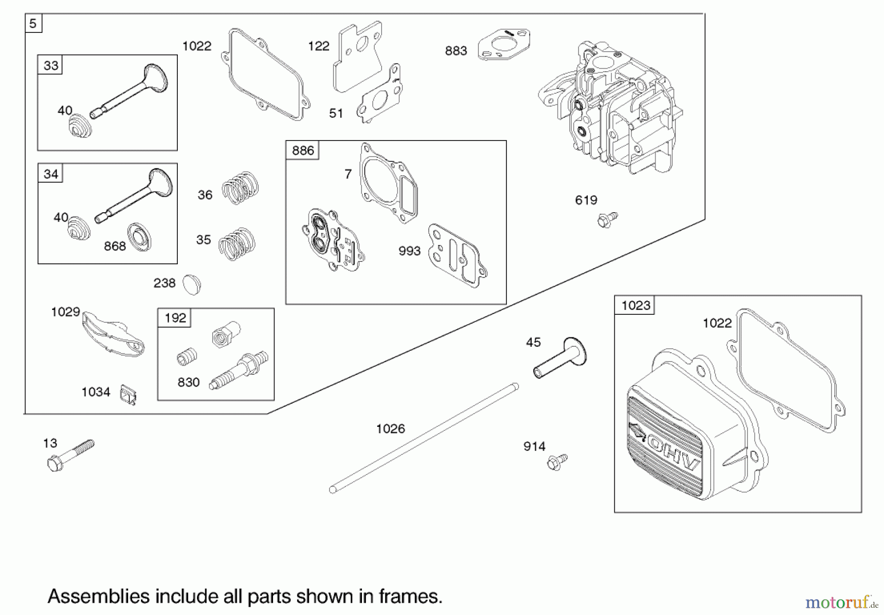 Toro Neu Mowers, Walk-Behind Seite 1 20039 - Toro Super Recycler Mower with Bag, 2002 (220000001-220999999) CYLINDER HEAD ASSEMBLY ENGINE BRIGGS AND STRATTON MODEL 122607-0118-E1