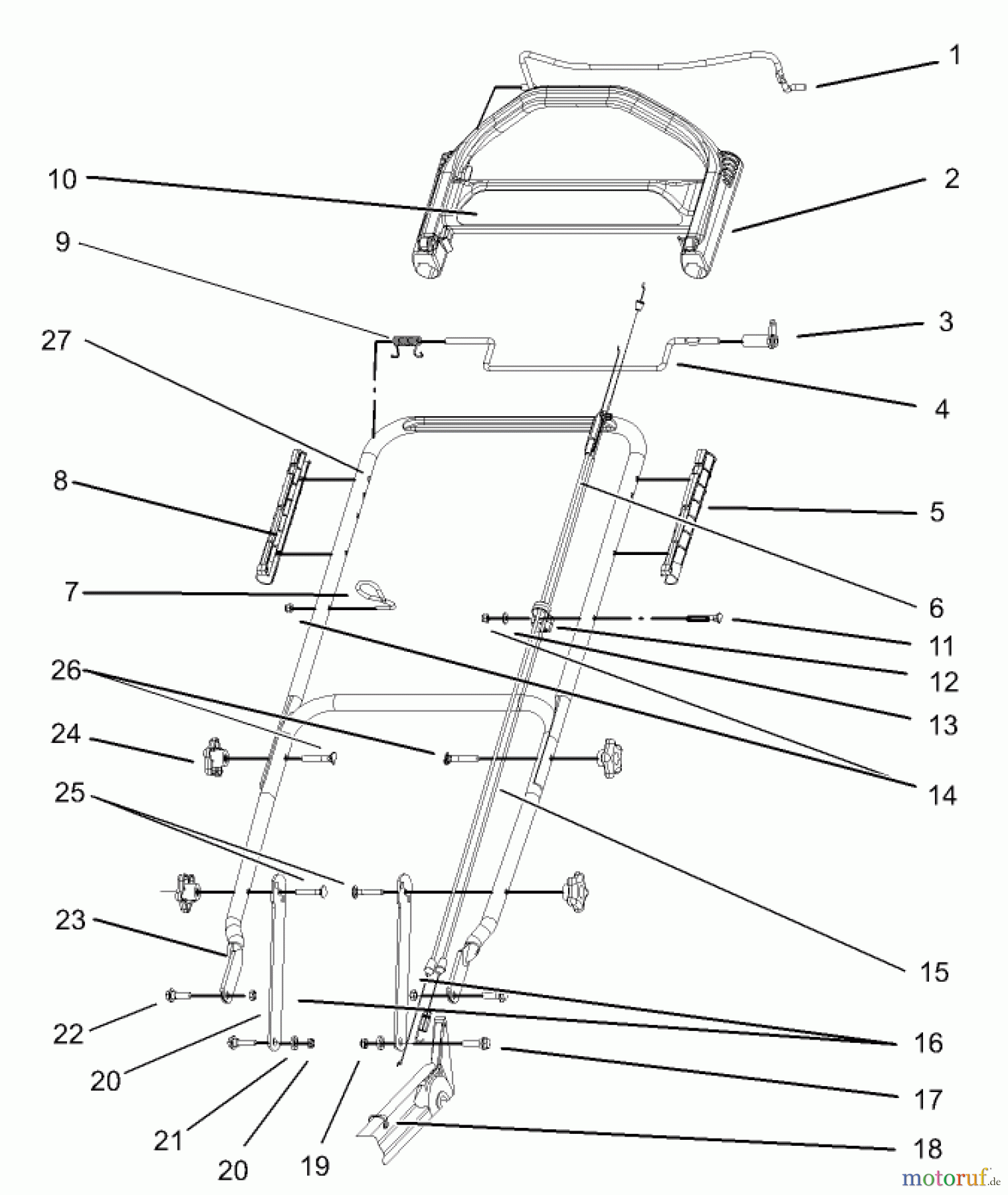  Toro Neu Mowers, Walk-Behind Seite 1 20039 - Toro Super Recycler Mower with Bag, 2003 (230000001-230999999) HANDLE AND CONTROL ASSEMBLY