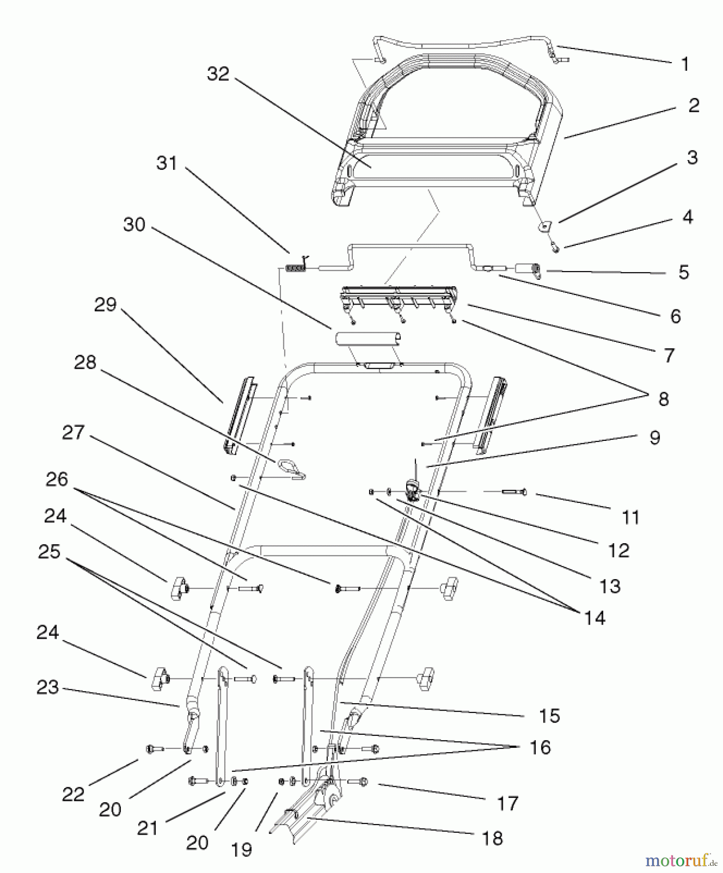  Toro Neu Mowers, Walk-Behind Seite 1 20040 (SR-21OS) - Toro Super Recycler Mower, SR-21OS, 2001 (210000001-210999999) HANDLE ASSEMBLY