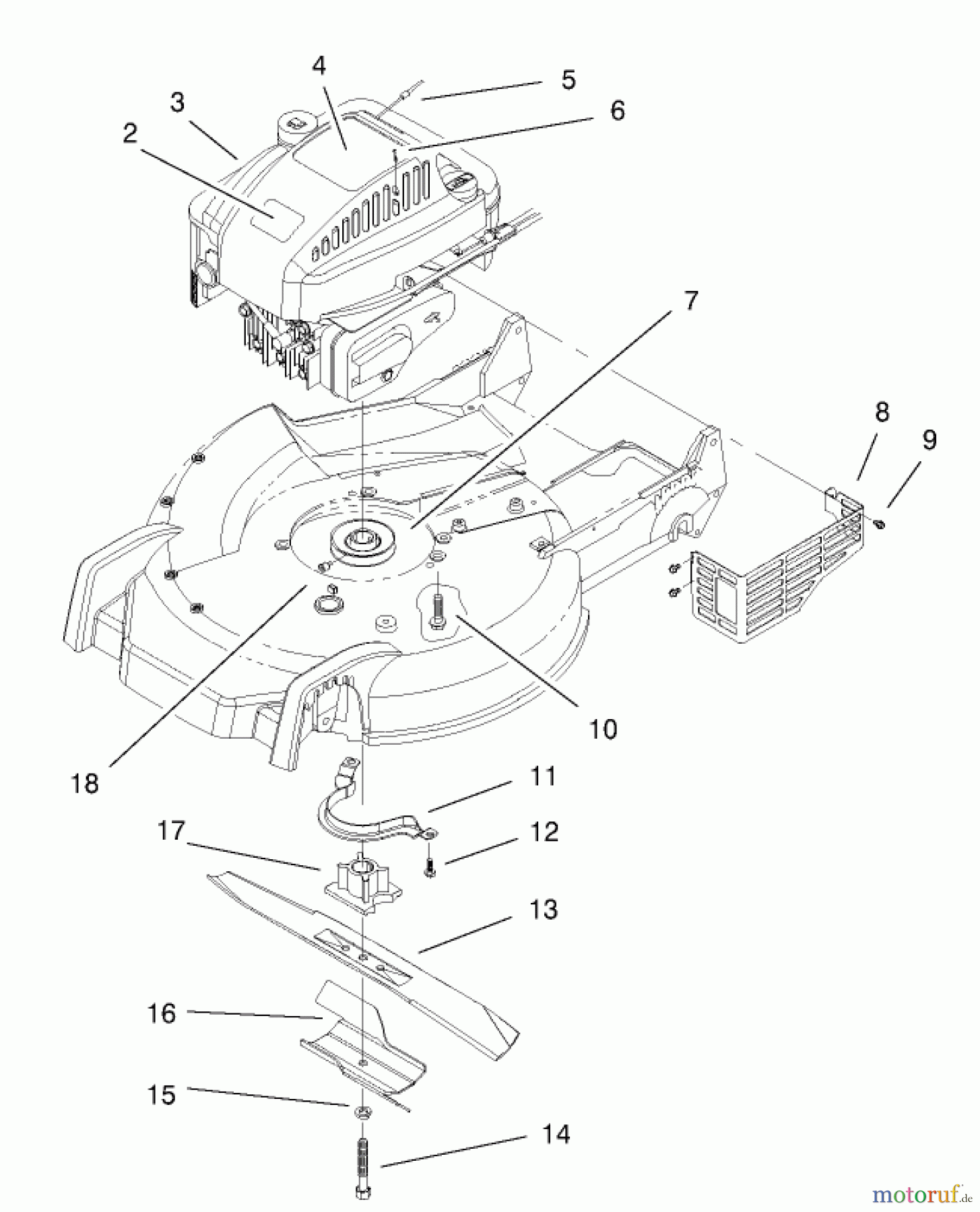  Toro Neu Mowers, Walk-Behind Seite 1 20042 (SR-21S) - Toro Super Recycler Mower, SR-21S, 2000 (200000001-200999999) ENGINE & BLADE ASSEMBLY