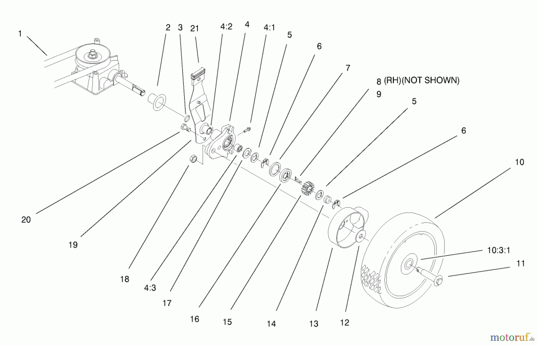  Toro Neu Mowers, Walk-Behind Seite 1 20042 (SR-21S) - Toro Super Recycler Mower, SR-21S, 1999 (9900001-9999999) GEAR CASE & WHEEL ASSEMBLY