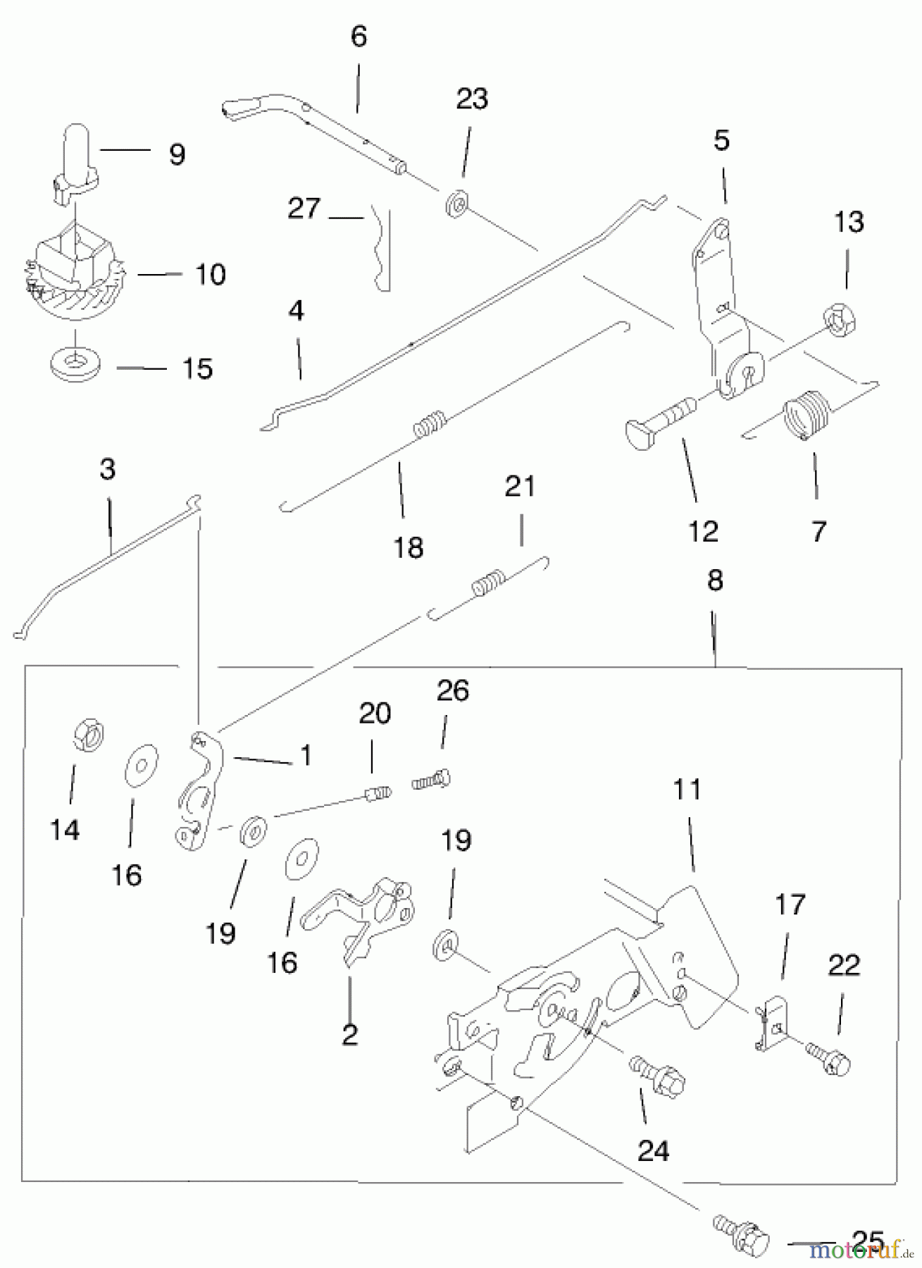  Toro Neu Mowers, Walk-Behind Seite 1 20044 (SR-21OS) - Toro Super Recycler Mower, SR-21OS, 1999 (99000001-99999999) CONTROL LINKAGE ASSEMBLY