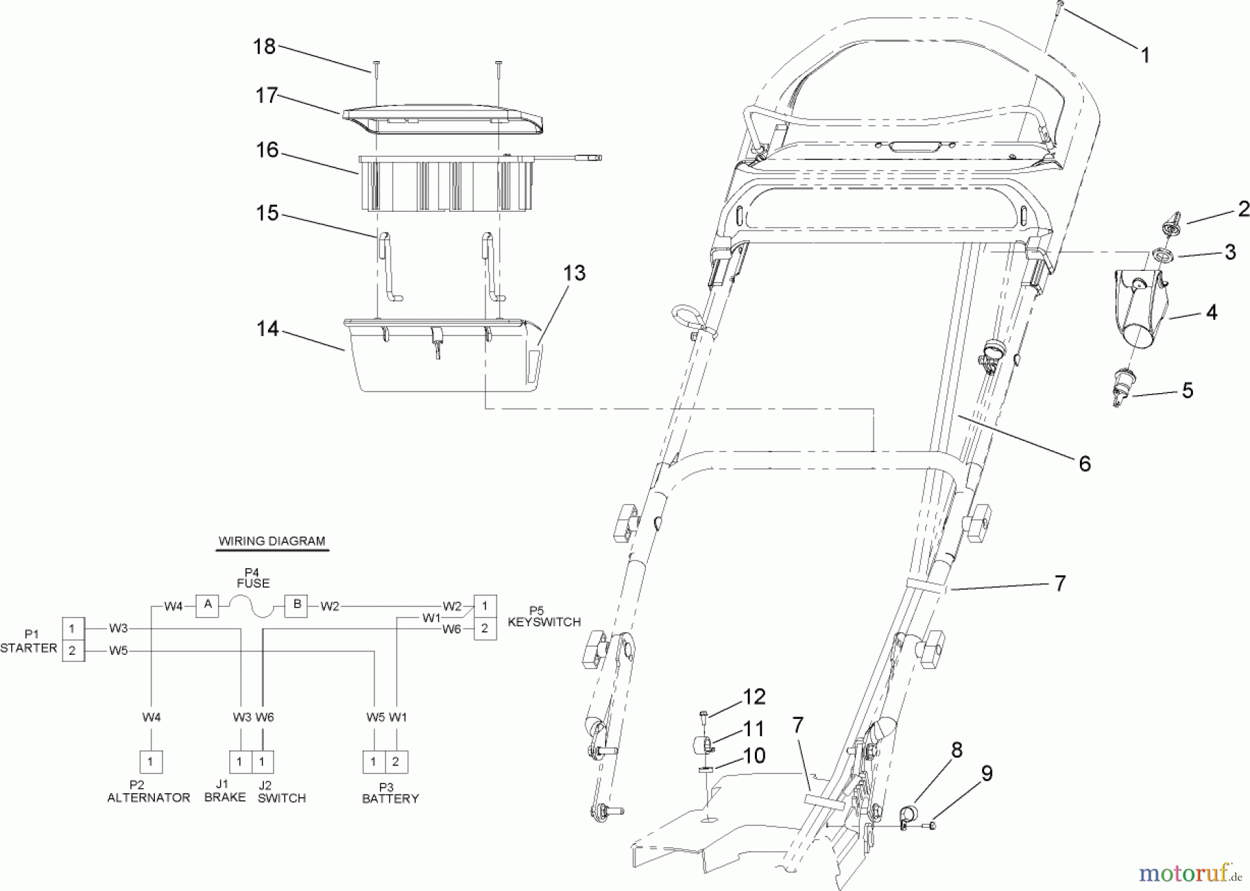  Toro Neu Mowers, Walk-Behind Seite 1 20045 (SR-21SE) - Toro Super Recycler Mower, SR-21SE, 1999 (9900001-9999999) ELECTRICAL STARTER COMPONENT ASSEMBLY