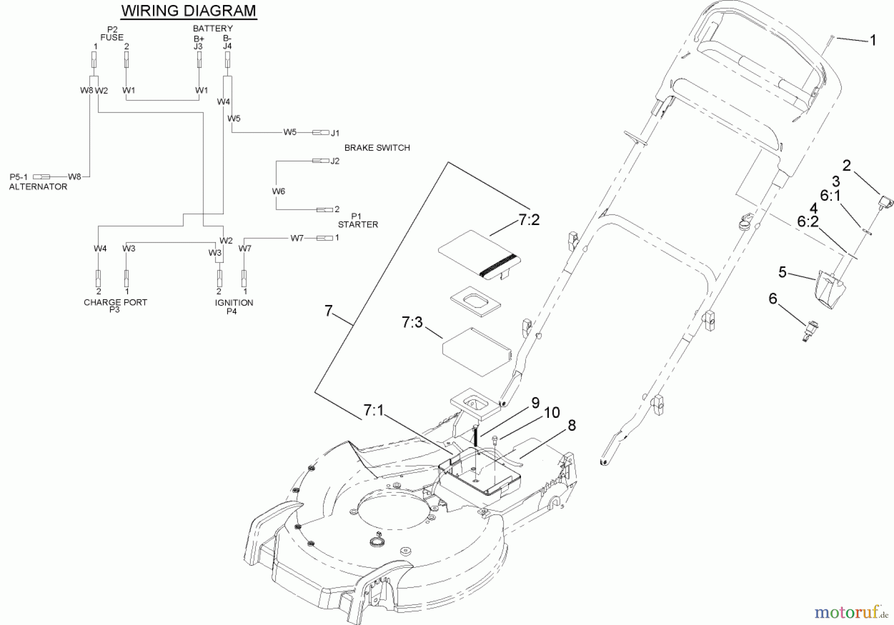 Toro Neu Mowers, Walk-Behind Seite 1 20045 (SR-21SE) - Toro Super Recycler Mower, SR-21SE, 2001 (210000001-210999999) BATTERY AND SWITCH ASSEMBLY