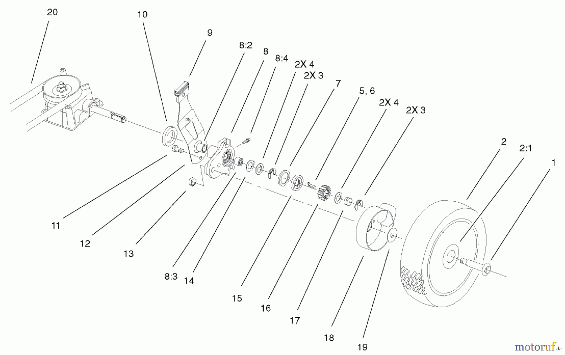  Toro Neu Mowers, Walk-Behind Seite 1 20045 (SR-21SE) - Toro Super Recycler Mower, SR-21SE, 2001 (210000001-210999999) GEAR CASE AND WHEEL ASSEMBLY