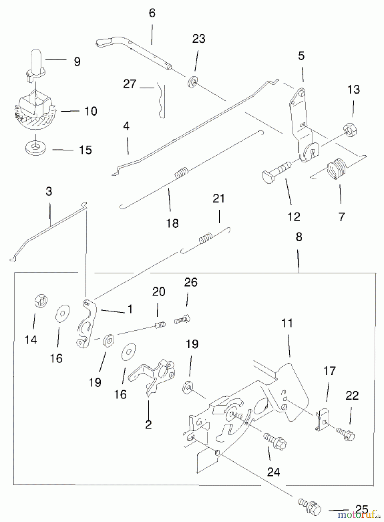  Toro Neu Mowers, Walk-Behind Seite 1 20046 (SR-21OSK) - Toro Super Recycler Mower, SR-21OSK, 2000 (200000001-200999999) CONTROL LINKAGE ASSEMBLY