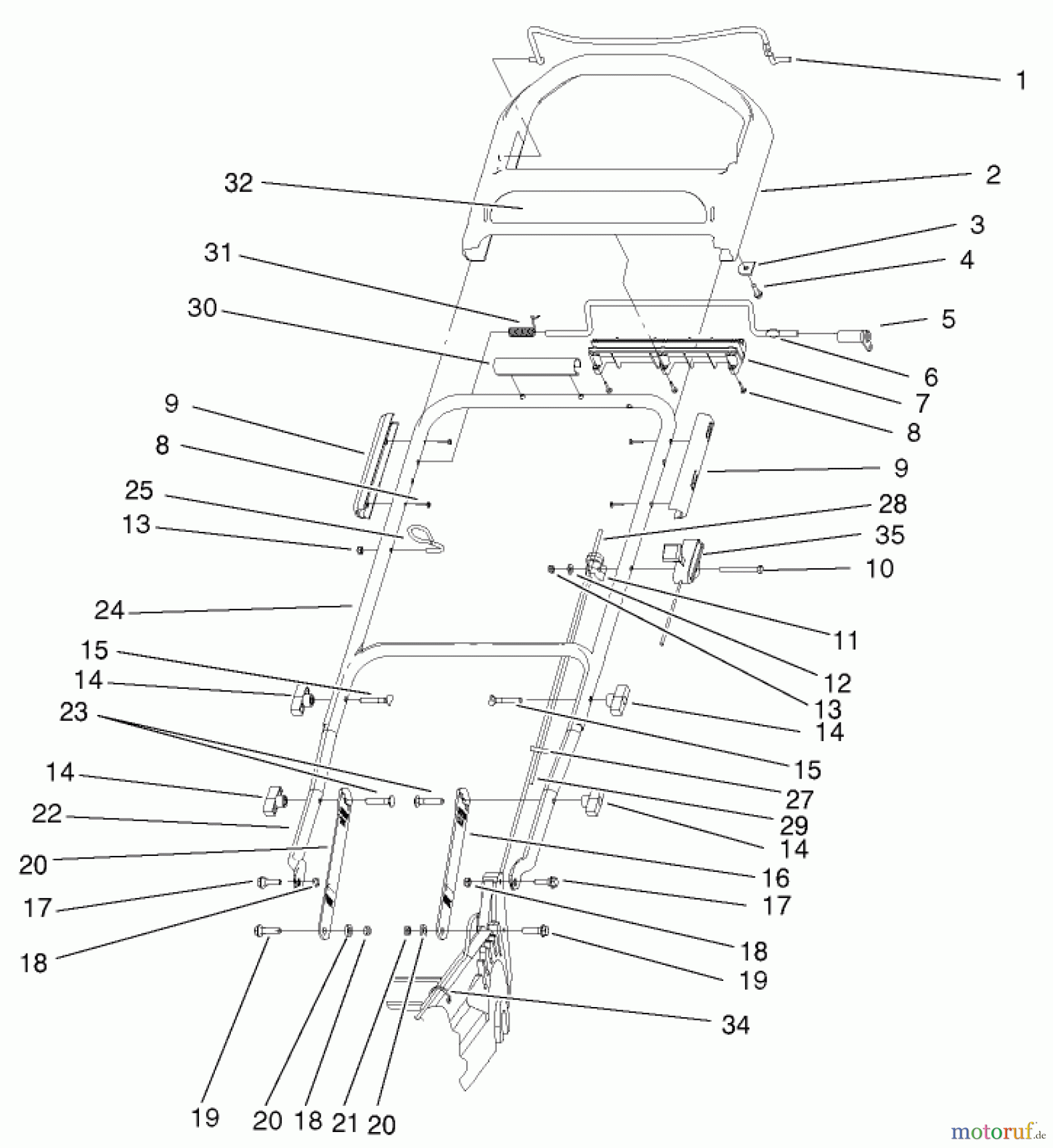  Toro Neu Mowers, Walk-Behind Seite 1 20046 (SR-21OSK) - Toro Super Recycler Mower, SR-21OSK, 2000 (200000001-200999999) HANDLE & CONTROLS ASSEMBLY