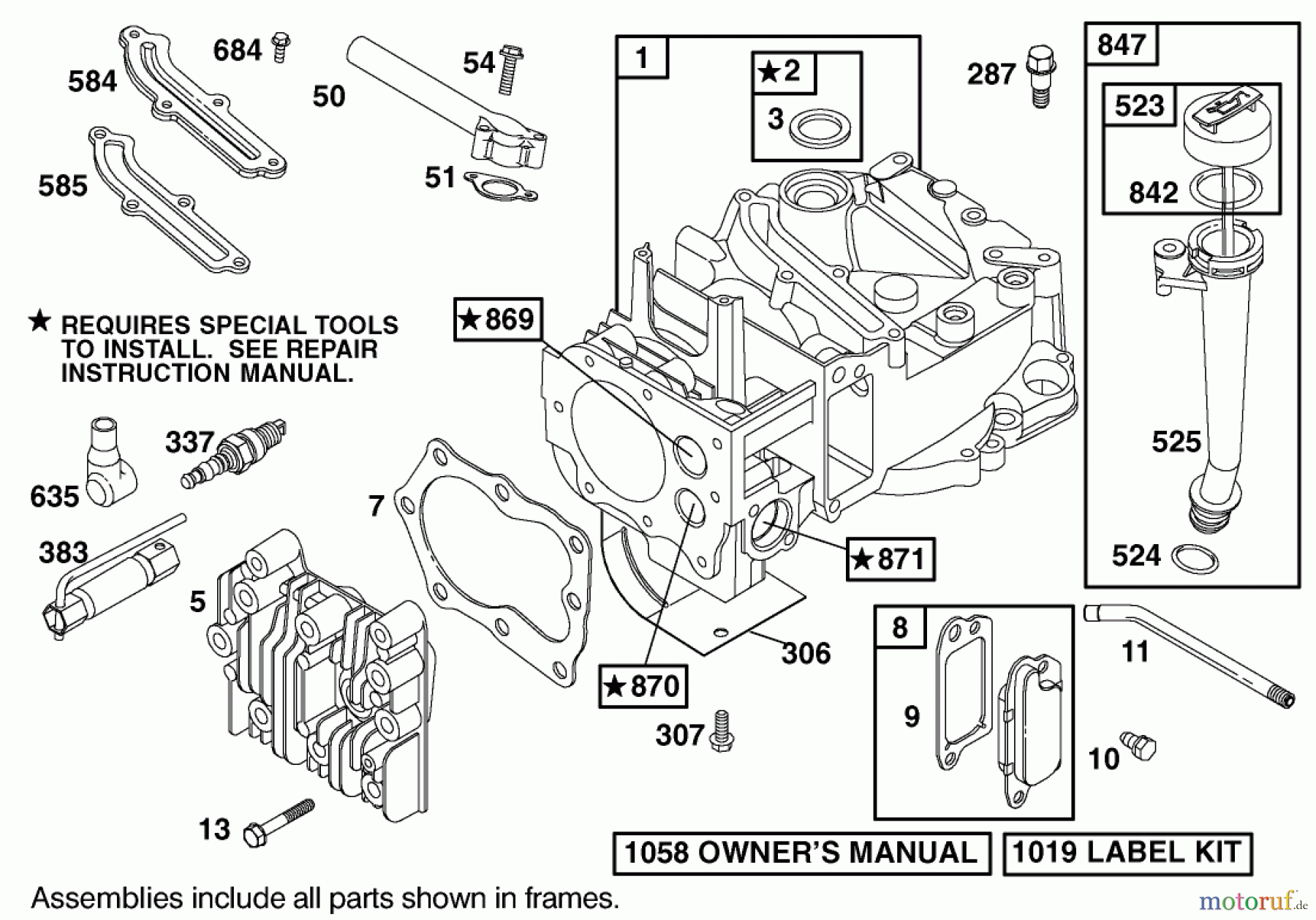  Toro Neu Mowers, Walk-Behind Seite 1 20048 (SR-21SE) - Toro Super Recycler Mower, SR-21SE, 2001 (210000001-210999999) CYLINDER AND CYLINDER HEAD ASSEMBLY BRIGGS AND STRATTON MODEL 12J805-2370-B1