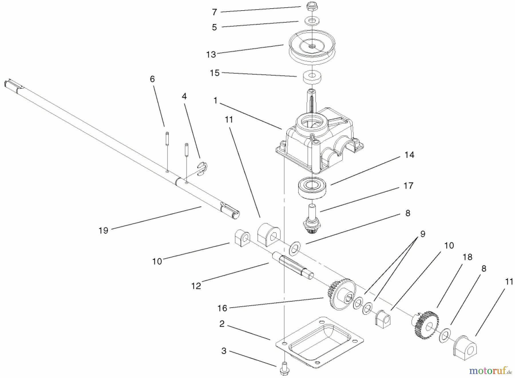  Toro Neu Mowers, Walk-Behind Seite 1 20048 (SR-21SE) - Toro Super Recycler Mower, SR-21SE, 2001 (210000001-210999999) GEAR CASE ASSEMBLY 104-7674