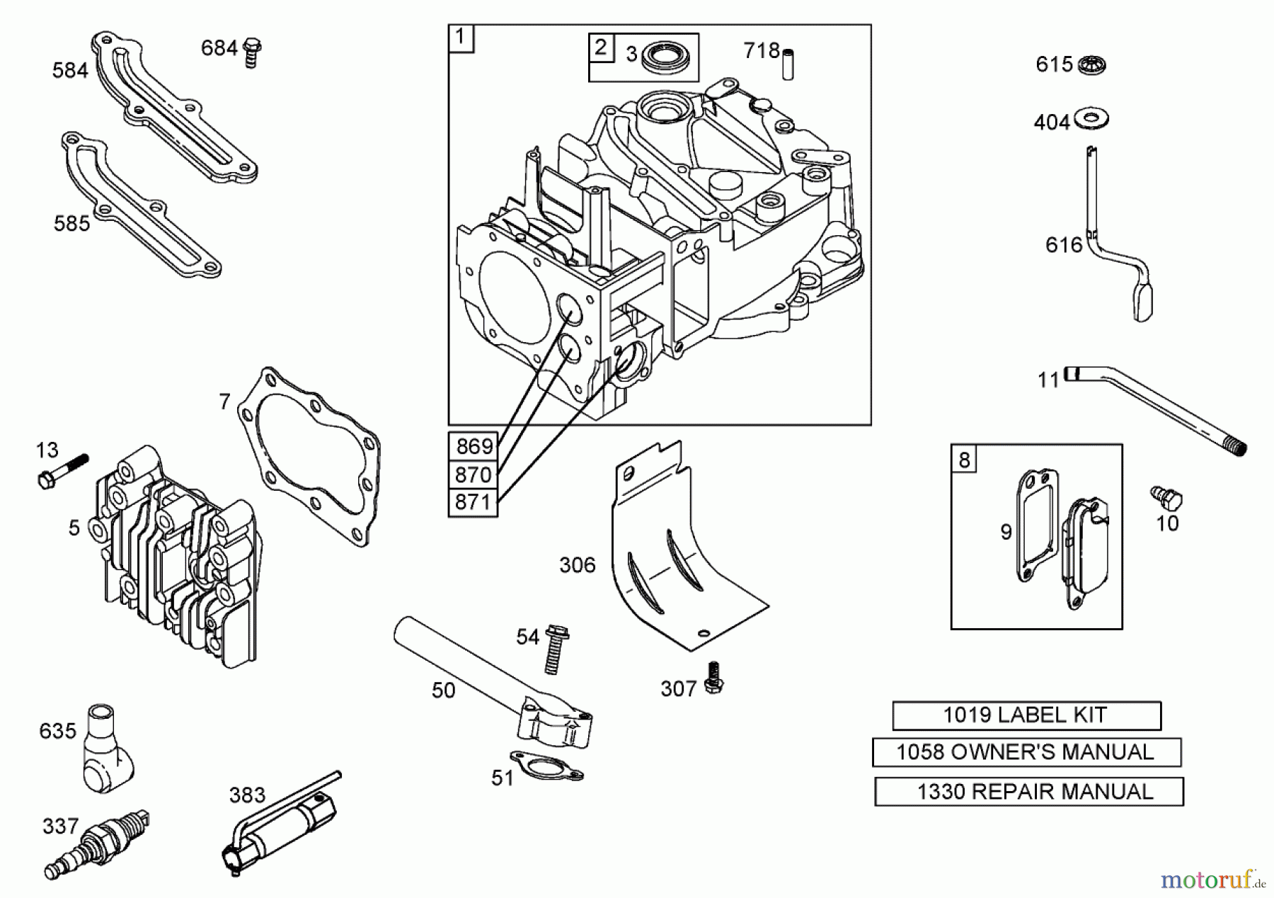  Toro Neu Mowers, Walk-Behind Seite 1 20055 - Toro Super Recycler Lawn Mower, 2005 (250000001-250999999) CYLINDER ASSEMBLY BRIGGS AND STRATTON 125K02-0189-E1