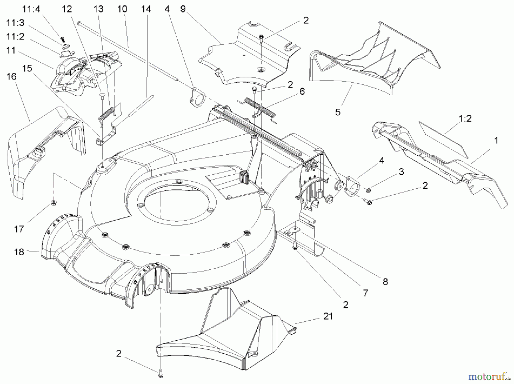  Toro Neu Mowers, Walk-Behind Seite 1 20055 - Toro Super Recycler Lawn Mower, 2005 (250000001-250999999) HOUSING ASSEMBLY