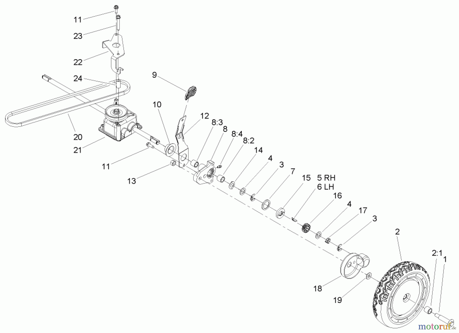  Toro Neu Mowers, Walk-Behind Seite 1 20055 - Toro Super Recycler Lawn Mower, 2005 (250000001-250999999) TRANSMISSION ASSEMBLY