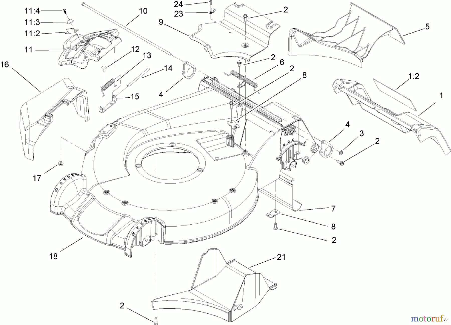  Toro Neu Mowers, Walk-Behind Seite 1 20056 - Toro Super Recycler Lawn Mower, 2005 (250000001-250999999) HOUSING ASSEMBLY