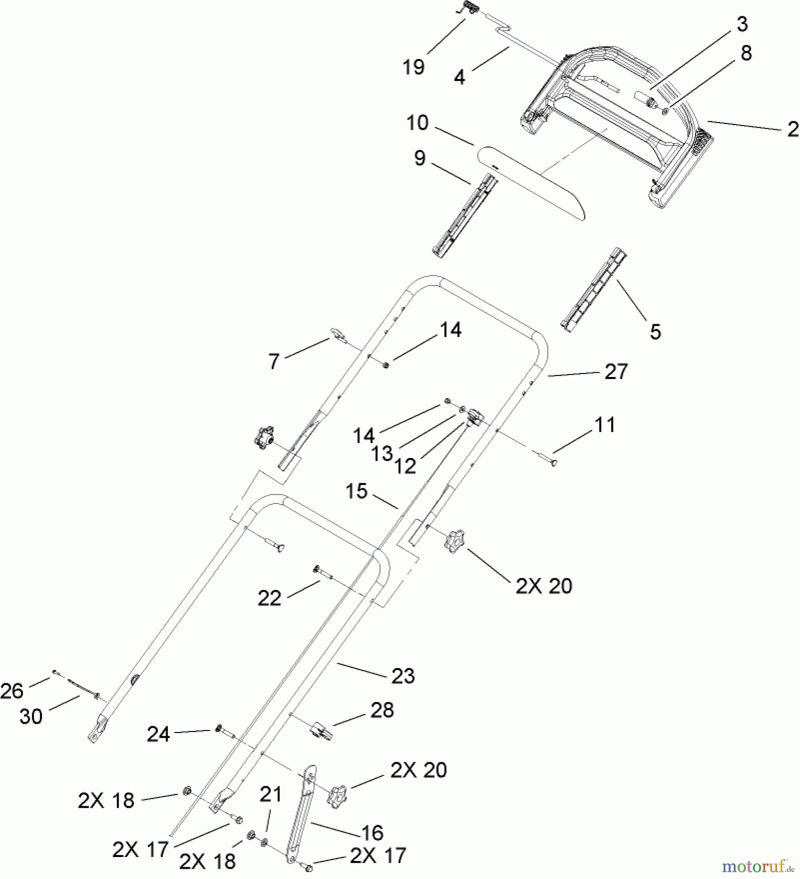  Toro Neu Mowers, Walk-Behind Seite 1 20056 - Toro Super Recycler Lawn Mower, 2006 (260000001-260999999) HANDLE ASSEMBLY