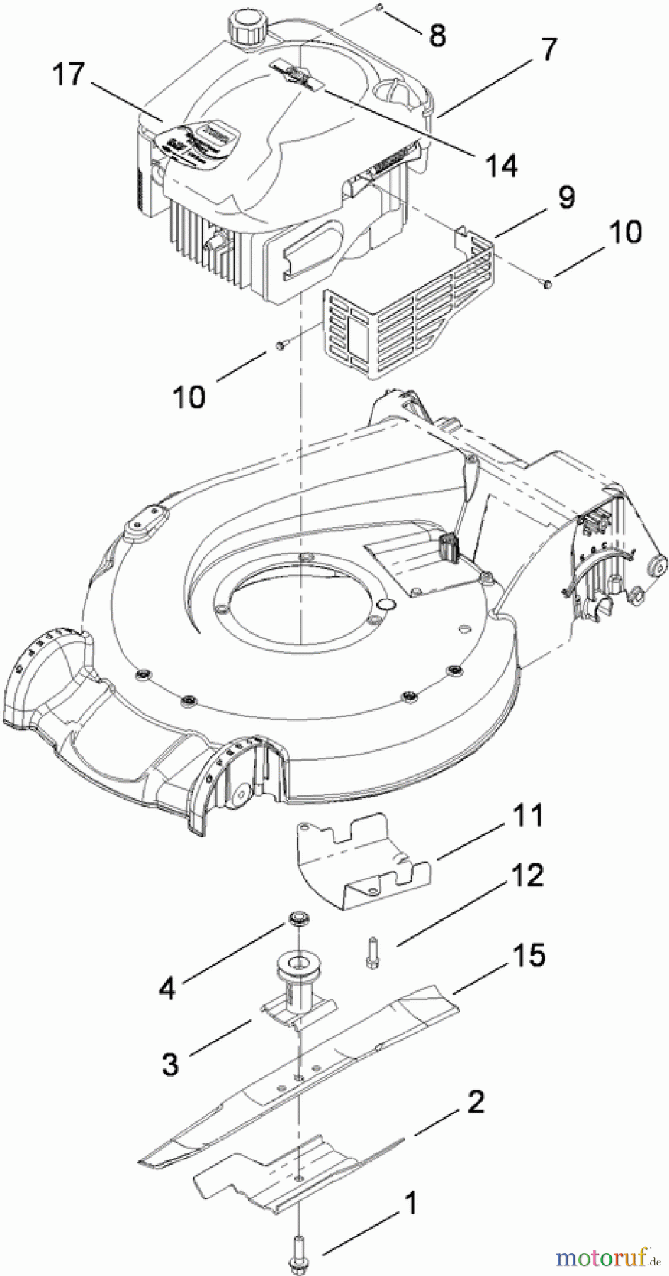  Toro Neu Mowers, Walk-Behind Seite 1 20090 - Toro Super Recycler Lawn Mower, 2009 (290000001-290999999) ENGINE AND BLADE ASSEMBLY