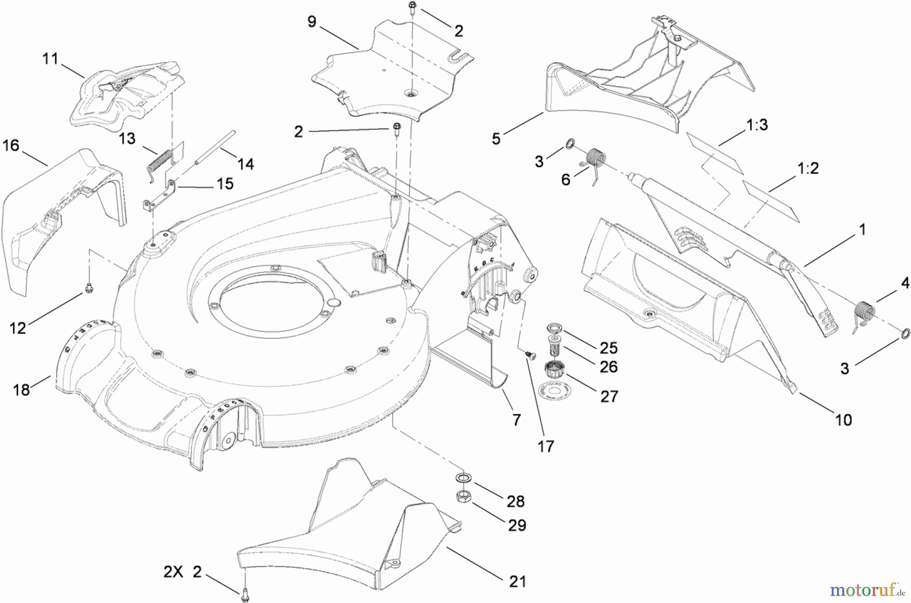  Toro Neu Mowers, Walk-Behind Seite 1 20090C - Toro Super Recycler Lawn Mower, 2009 (290000001-290999999) DECK HOUSING AND REAR DOOR ASSEMBLY