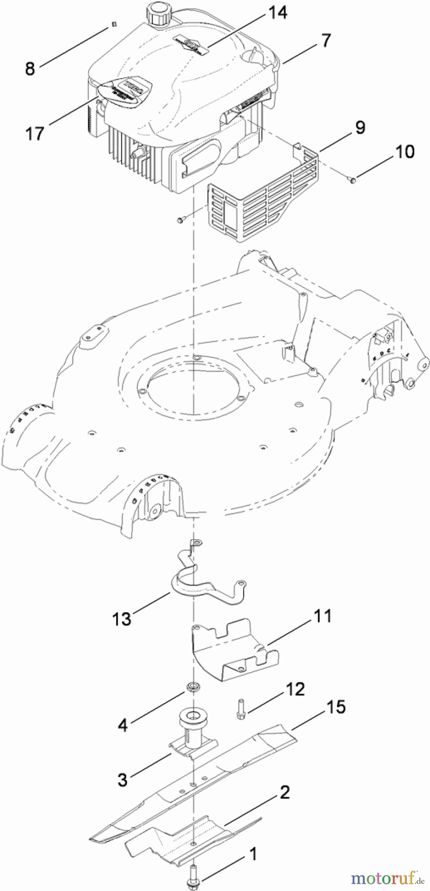  Toro Neu Mowers, Walk-Behind Seite 1 20092 - Toro Super Recycler Lawn Mower, 2010 (310020238-310999999) ENGINE AND BLADE ASSEMBLY