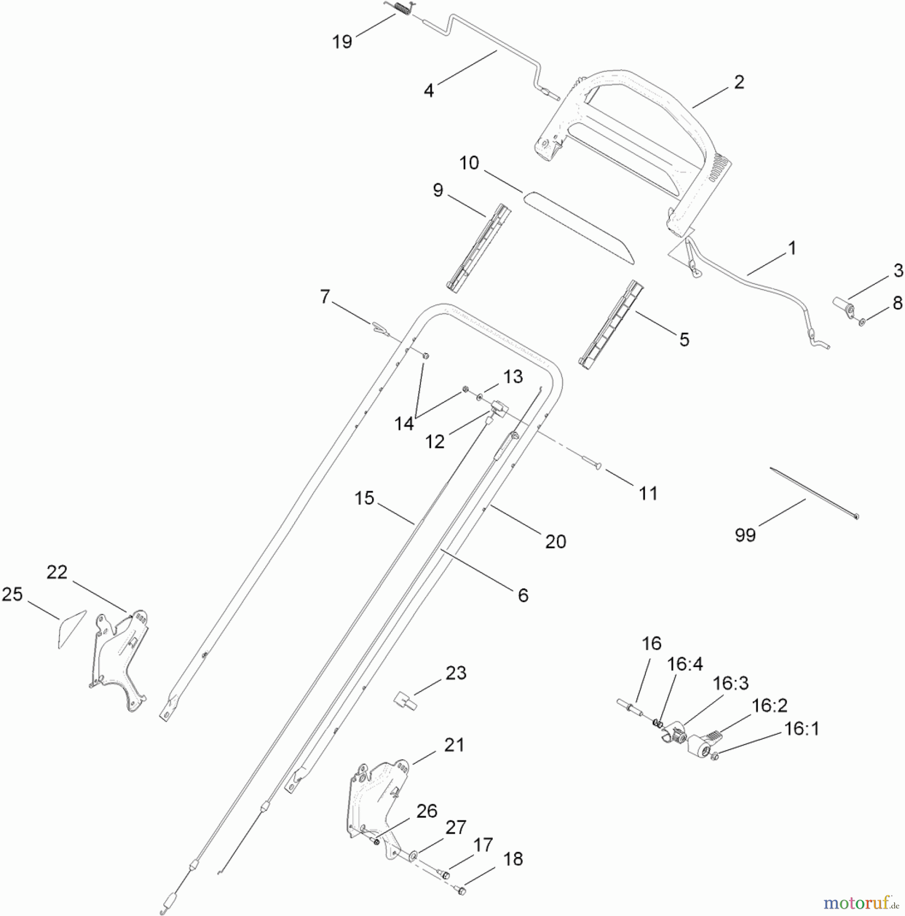  Toro Neu Mowers, Walk-Behind Seite 1 20092 - Toro Super Recycler Lawn Mower, 2011 (311000001-311999999) HANDLE AND CONTROL ASSEMBLY