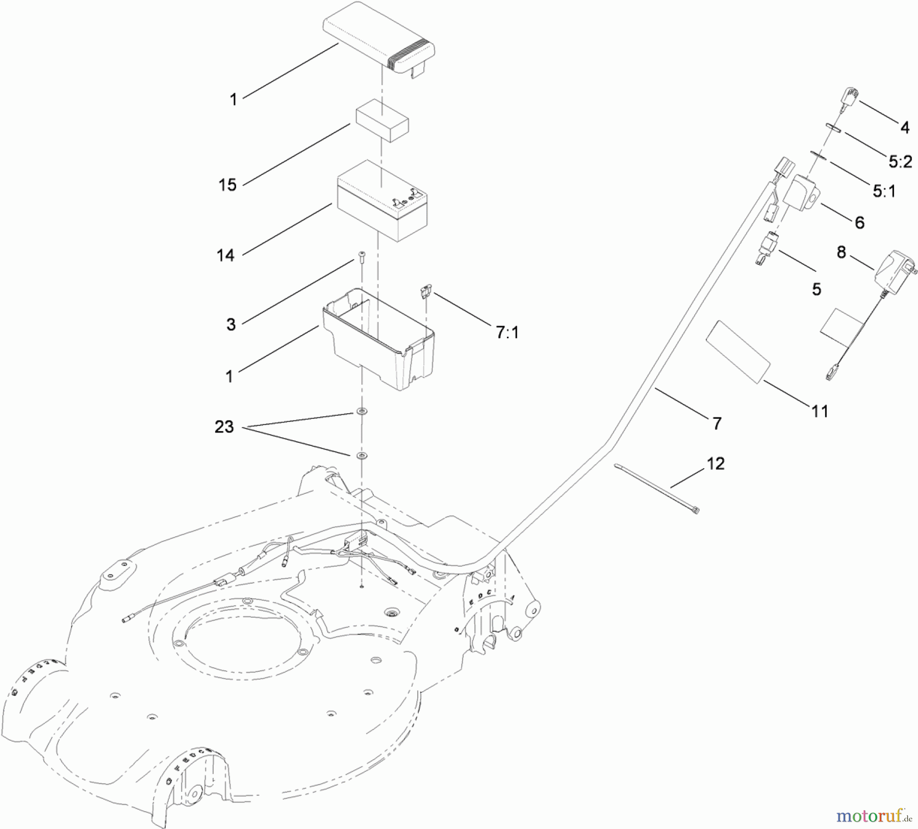  Toro Neu Mowers, Walk-Behind Seite 1 20095 - Toro Super Recycler Lawn Mower, 2010 (310000001-310004268) BATTERY AND HARNESS ASSEMBLY