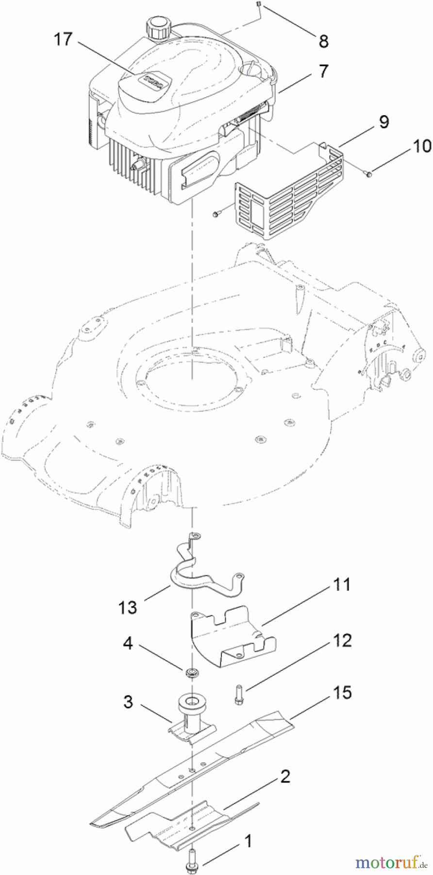  Toro Neu Mowers, Walk-Behind Seite 1 20095 - Toro Super Recycler Lawn Mower, 2011 (311000001-311999999) ENGINE AND BLADE ASSEMBLY