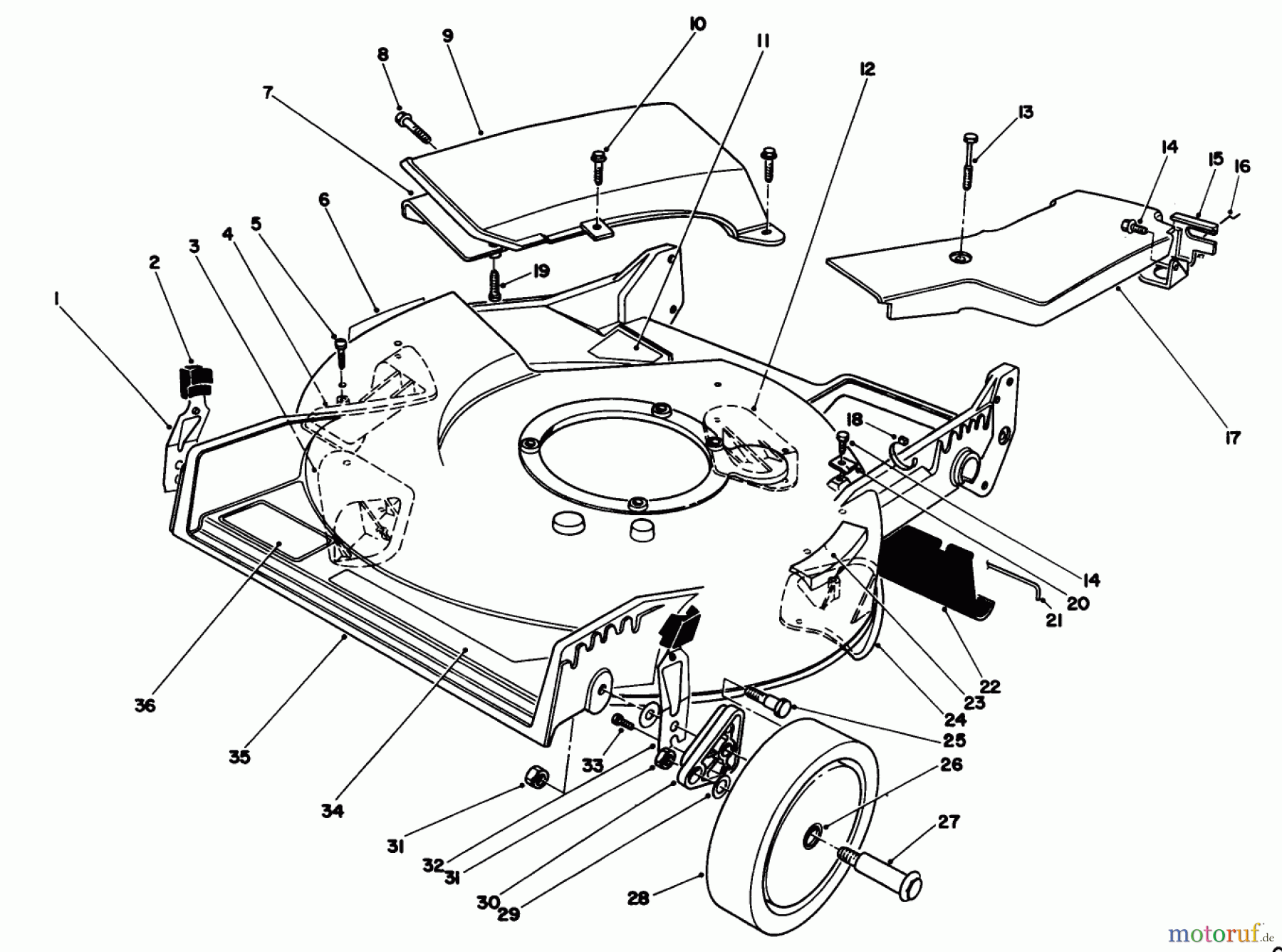  Toro Neu Mowers, Walk-Behind Seite 1 20106 - Toro Lawnmower, 1992 (2000001-2999999) HOUSING ASSEMBLY