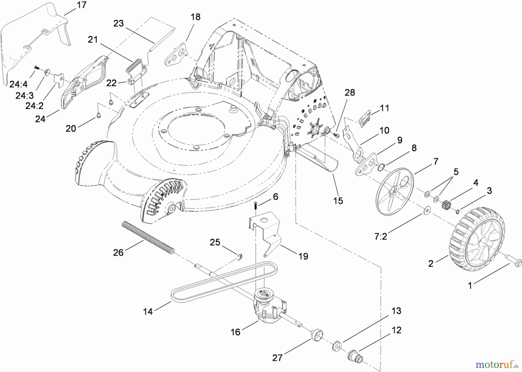  Toro Neu Mowers, Walk-Behind Seite 1 20192 - Toro Super Bagger Lawn Mower, 2010 (310000001-310999999) SIDE DISCHARGE, TRANSMISSION AND REAR WHEEL ASSEMBLY