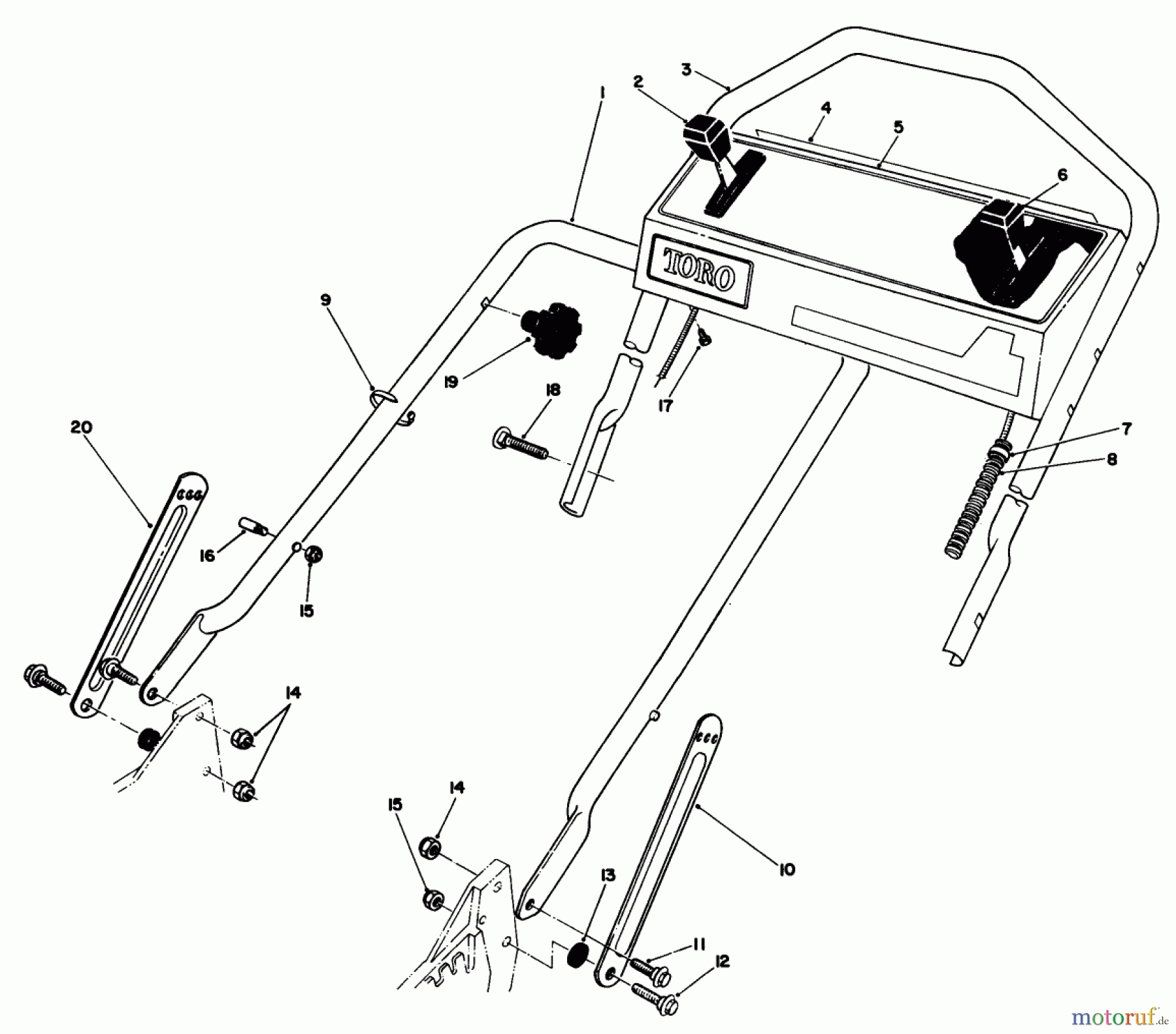  Toro Neu Mowers, Walk-Behind Seite 1 20321 - Toro Lawnmower, 1992 (2000001-2999999) HANDLE ASSEMBLY