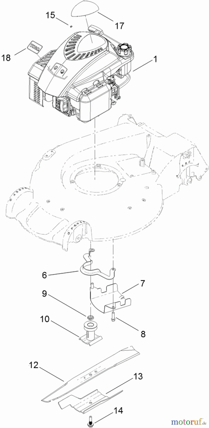  Toro Neu Mowers, Walk-Behind Seite 1 20381 - Toro Super Recycler Lawn Mower, 2012 (SN 312000001-312999999) ENGINE AND BLADE ASSEMBLY