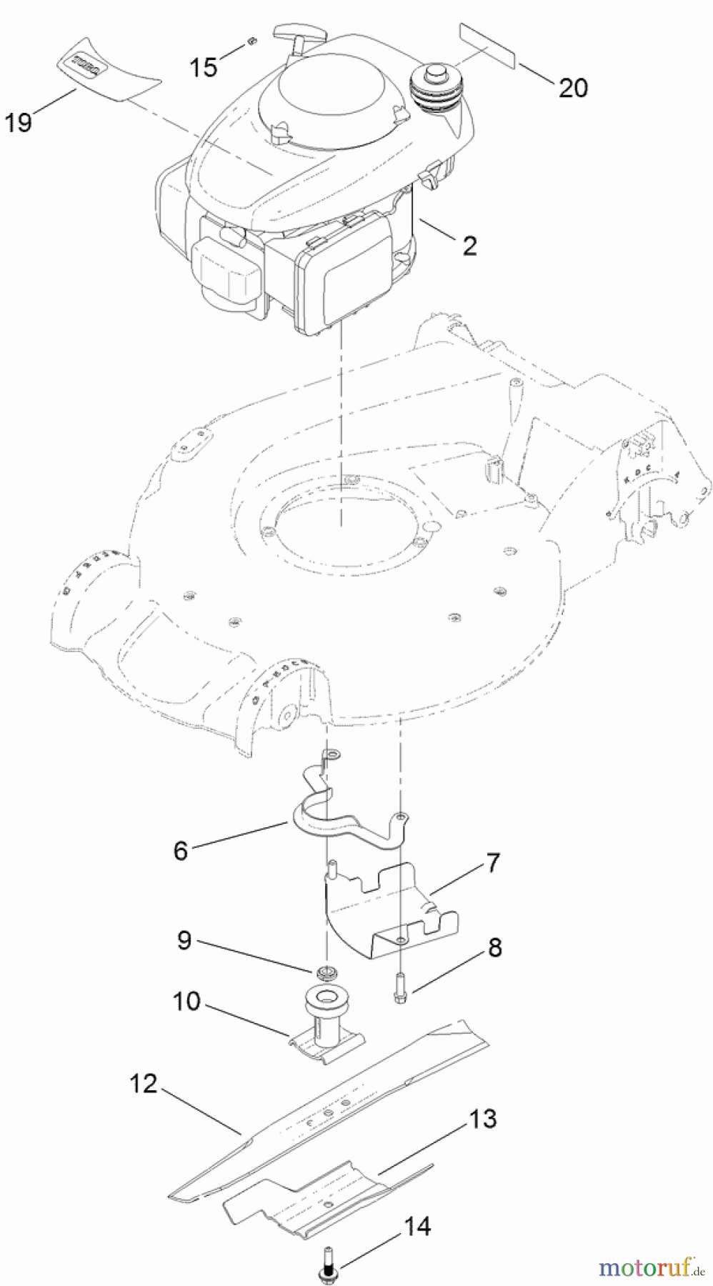  Toro Neu Mowers, Walk-Behind Seite 1 20382 - Toro Super Recycler Lawn Mower, 2012 (SN 312000001-312999999) ENGINE AND BLADE ASSEMBLY