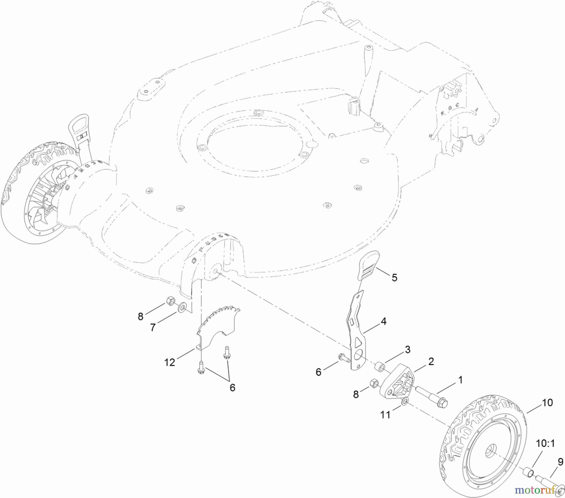  Toro Neu Mowers, Walk-Behind Seite 1 20382 - Toro Super Recycler Lawn Mower, 2012 (SN 312000001-312999999) FRONT WHEEL AND HEIGHT-OF-CUT ASSEMBLY