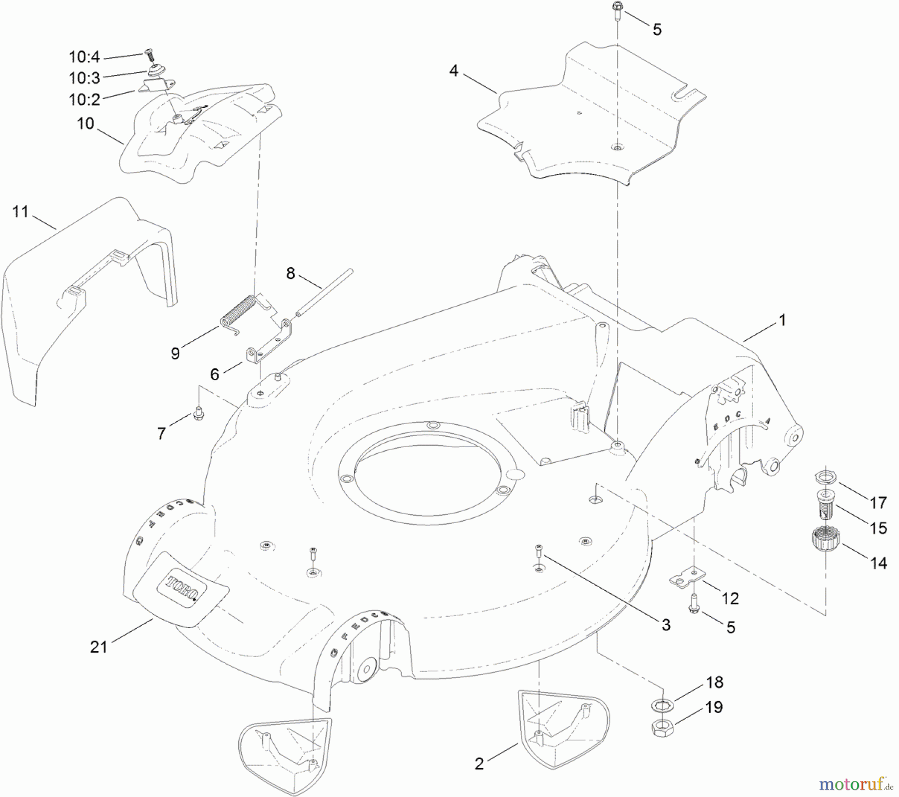  Toro Neu Mowers, Walk-Behind Seite 1 20382 - Toro Super Recycler Lawn Mower, 2012 (SN 312000001-312999999) HOUSING ASSEMBLY