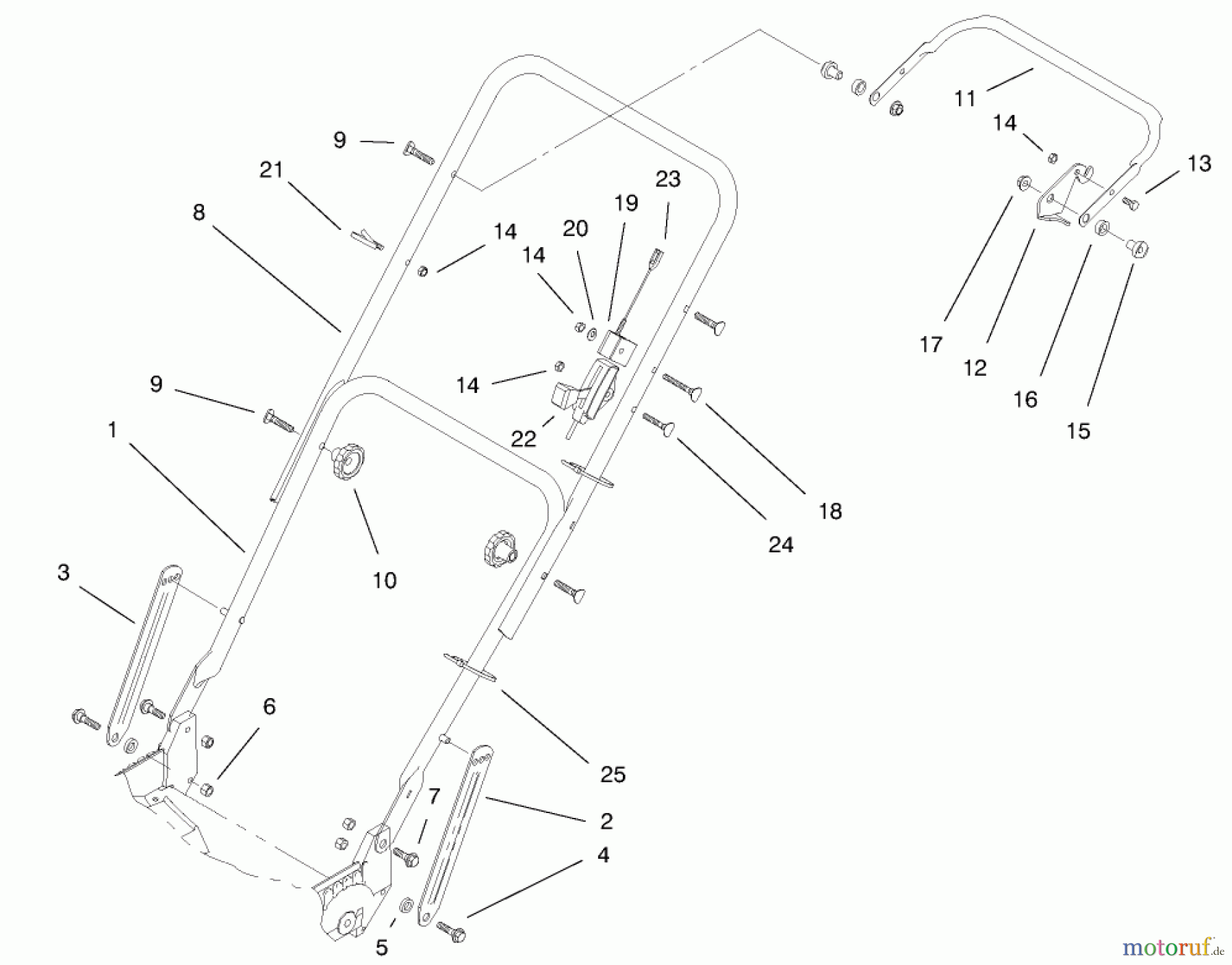  Toro Neu Mowers, Walk-Behind Seite 1 20469 - Toro Super Recycler Lawnmower, 1997 (7900001-7999999) HANDLE ASSEMBLY