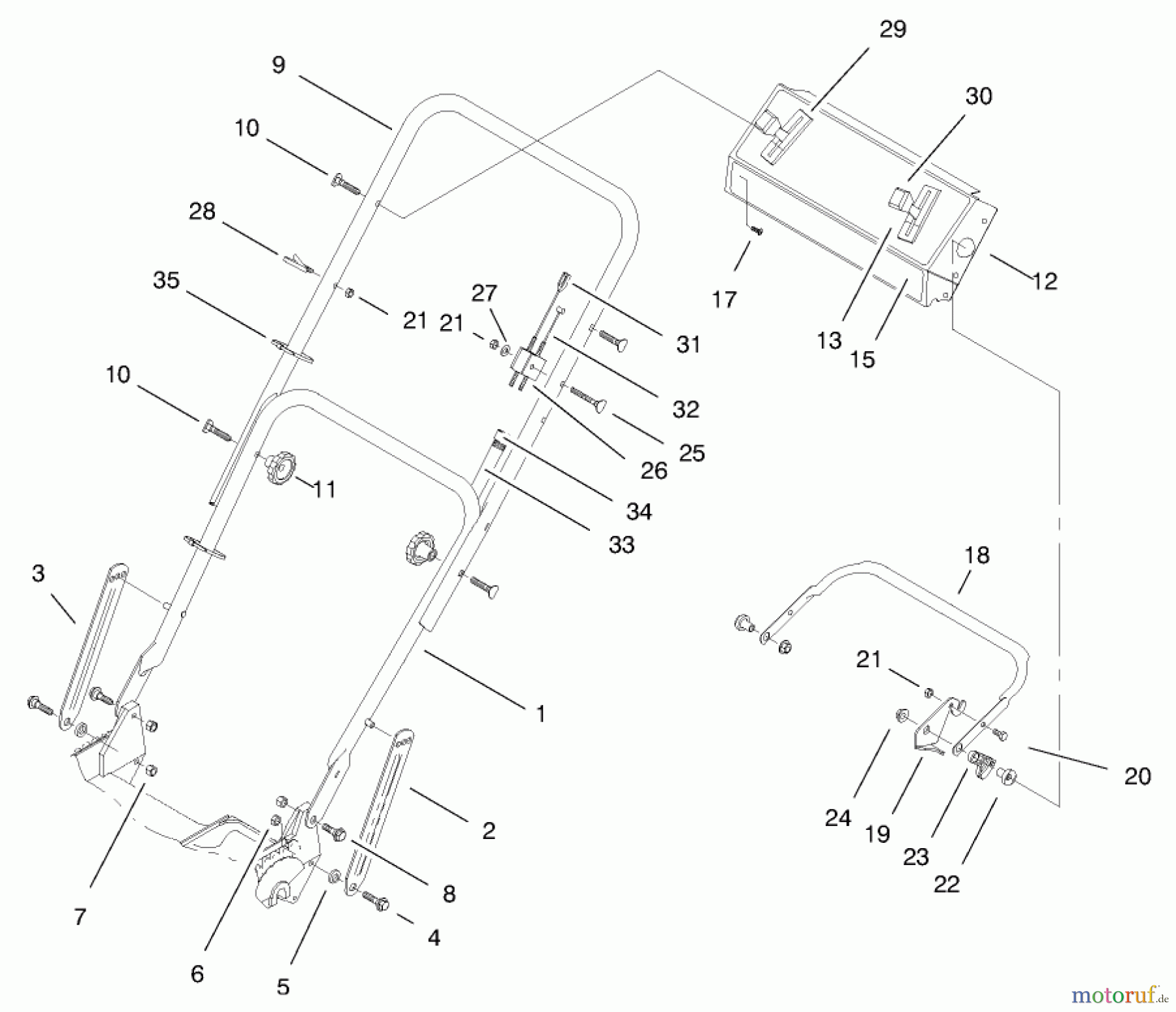  Toro Neu Mowers, Walk-Behind Seite 1 20470 - Toro Super Recycler Lawnmower, 1997 (7900001-7999999) HANDLE ASSEMBLY