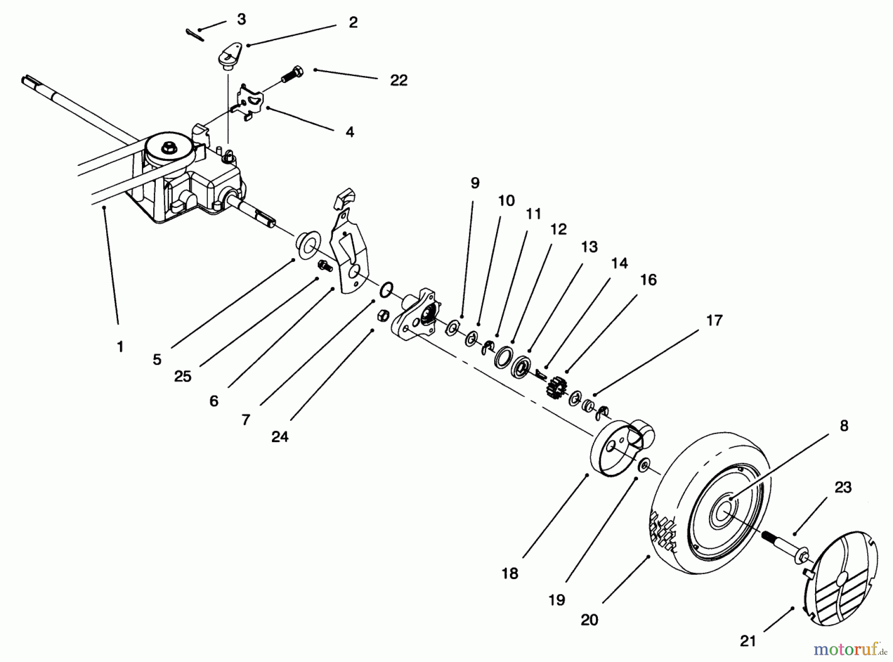  Toro Neu Mowers, Walk-Behind Seite 1 20472 - Toro Super Recycler Lawnmower, 1996 (6900001-6999999) REAR AXLE ASSEMBLY