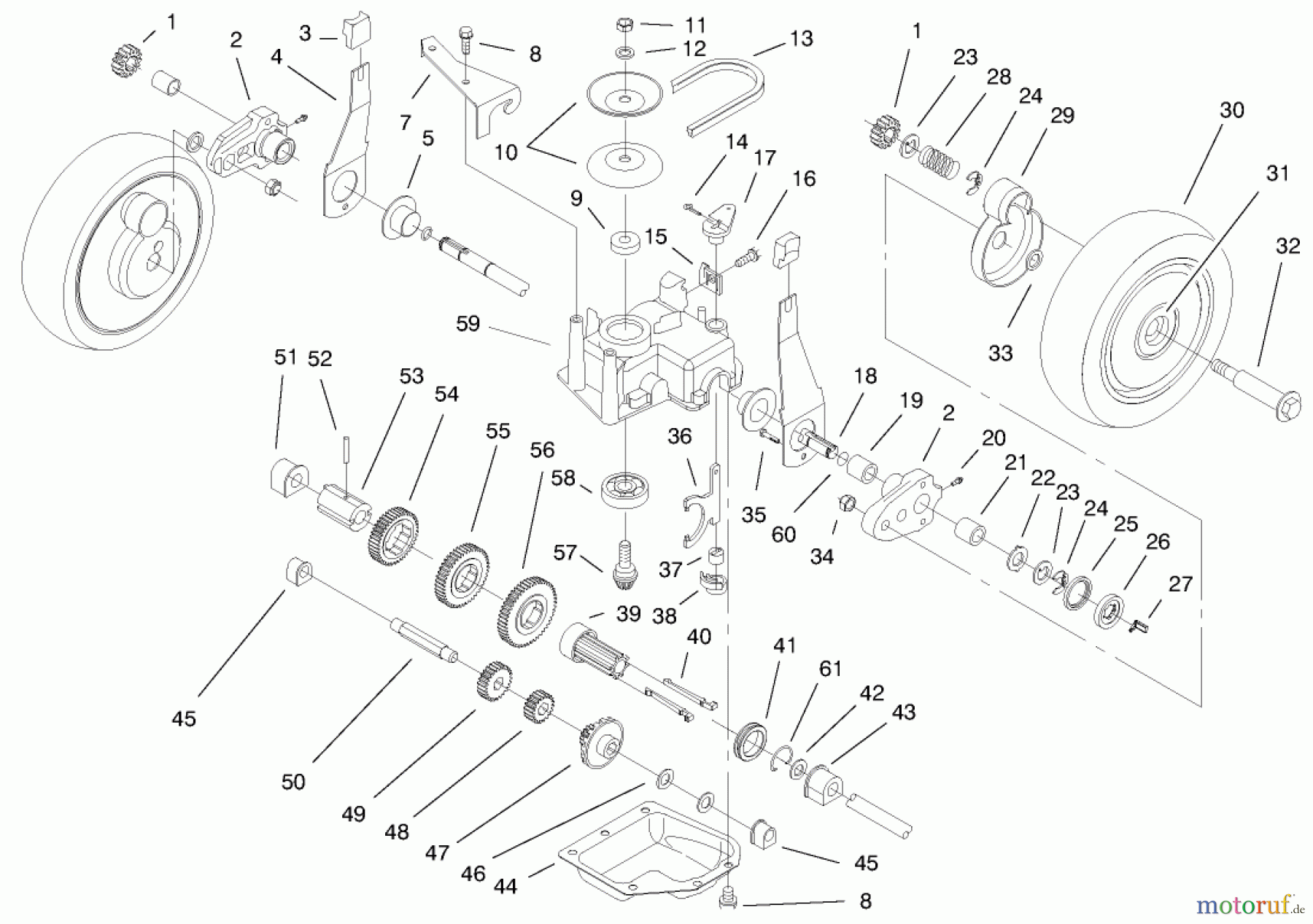  Toro Neu Mowers, Walk-Behind Seite 1 20481 - Toro Super Recycler Lawn Mower, 1997 (7900001-7999999) GEAR CASE ASSEMBLY