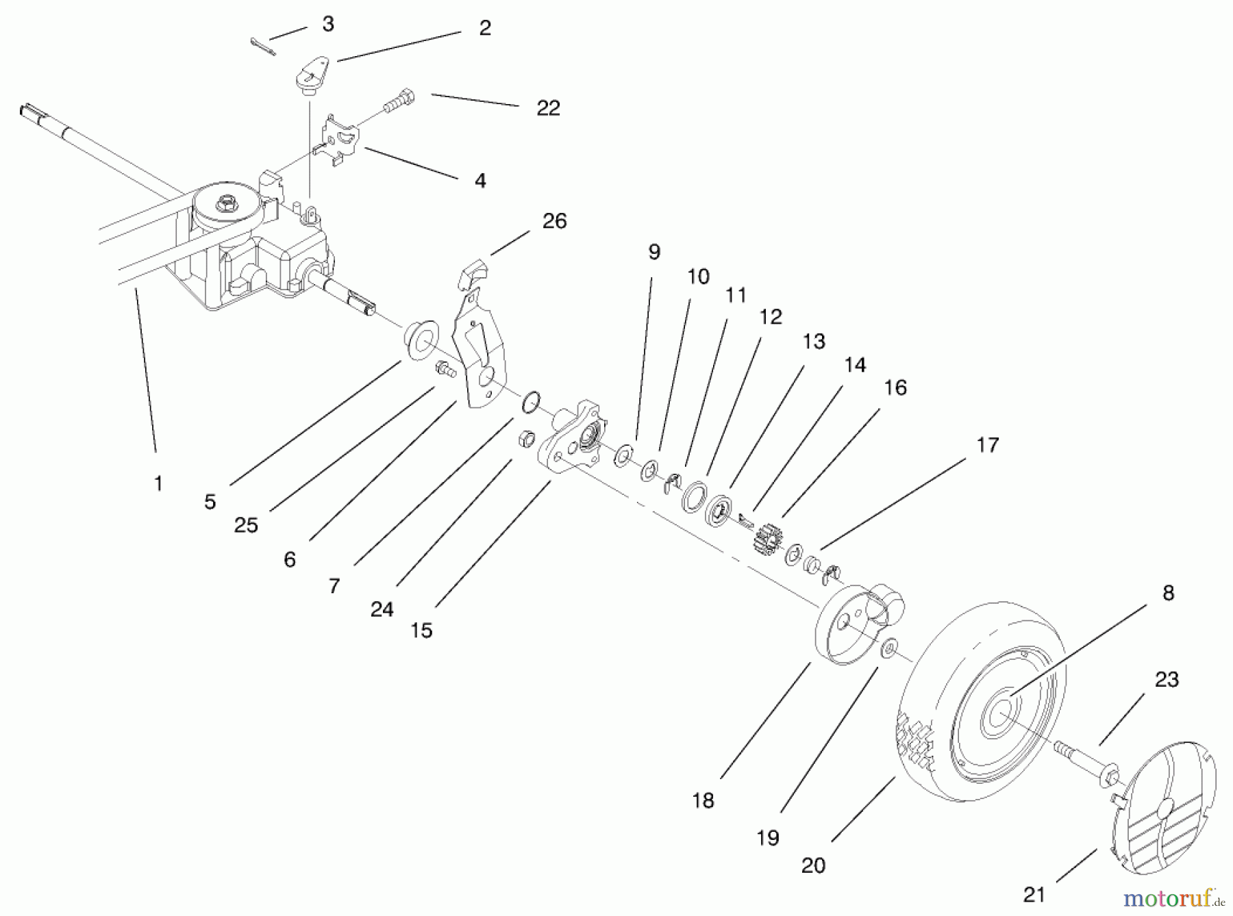  Toro Neu Mowers, Walk-Behind Seite 1 20483 - Toro Lawnmower, 1997 (790000001-799999999) REAR AXLE ASSEMBLY