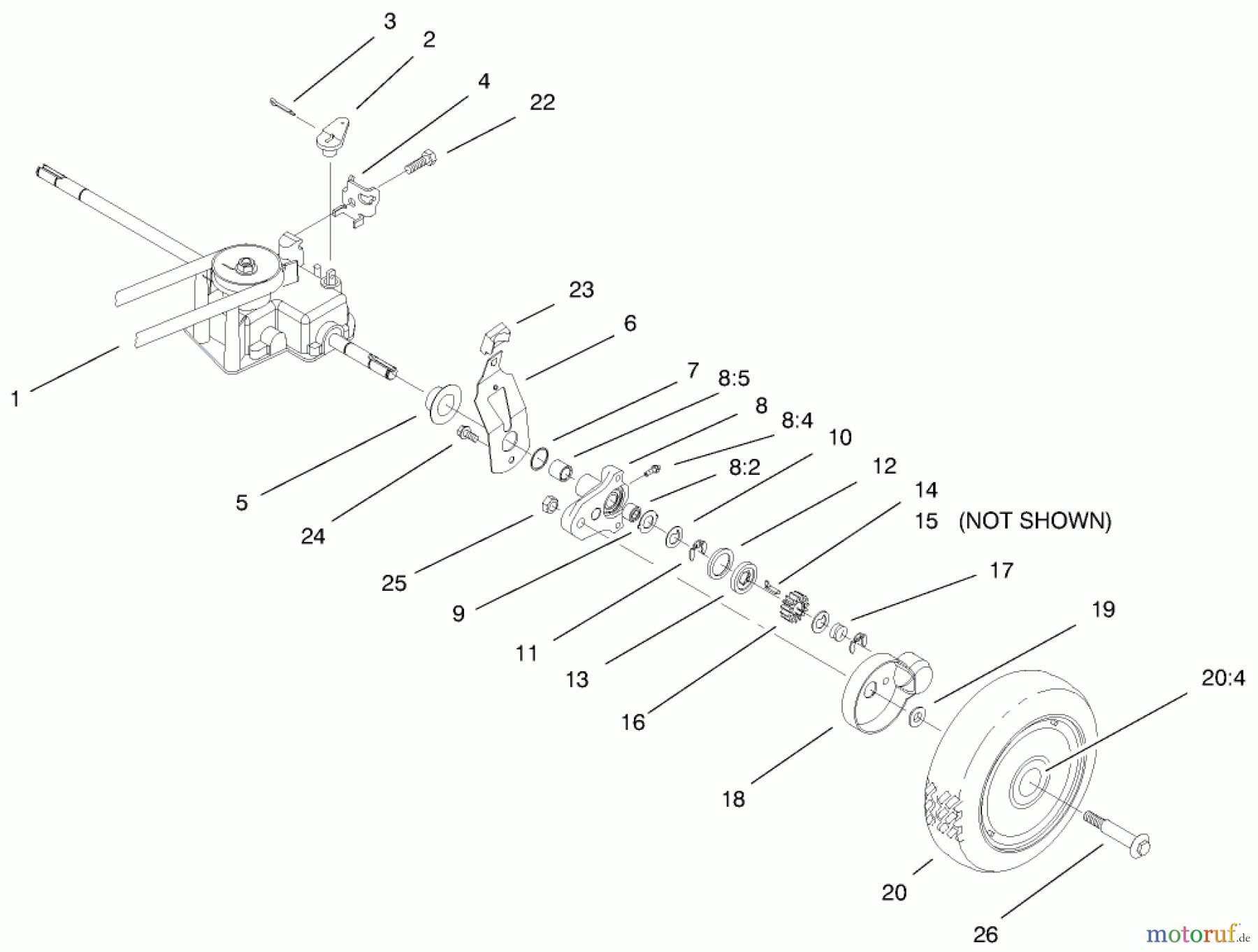  Toro Neu Mowers, Walk-Behind Seite 1 20486 (SR-21OS) - Toro Super Recycler Mower, SR-21OS, 1998 (8900001-8999999) REAR AXLE ASSEMBLY