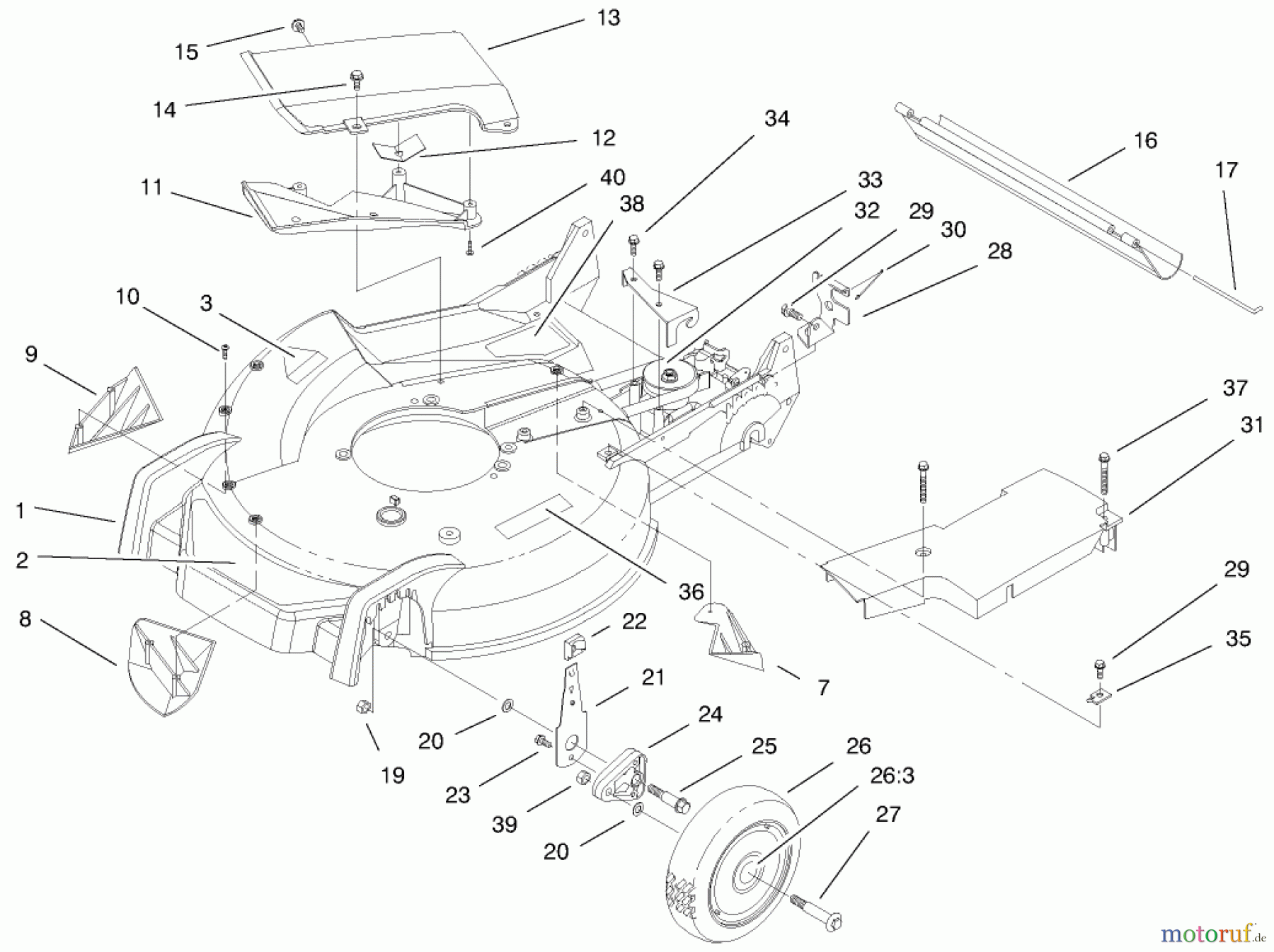  Toro Neu Mowers, Walk-Behind Seite 1 20487 (SR-21OSBB) - Toro Super Recycler Mower, SR-21OSBB, 1998 (8900001-8999999) HOUSING ASSEMBLY