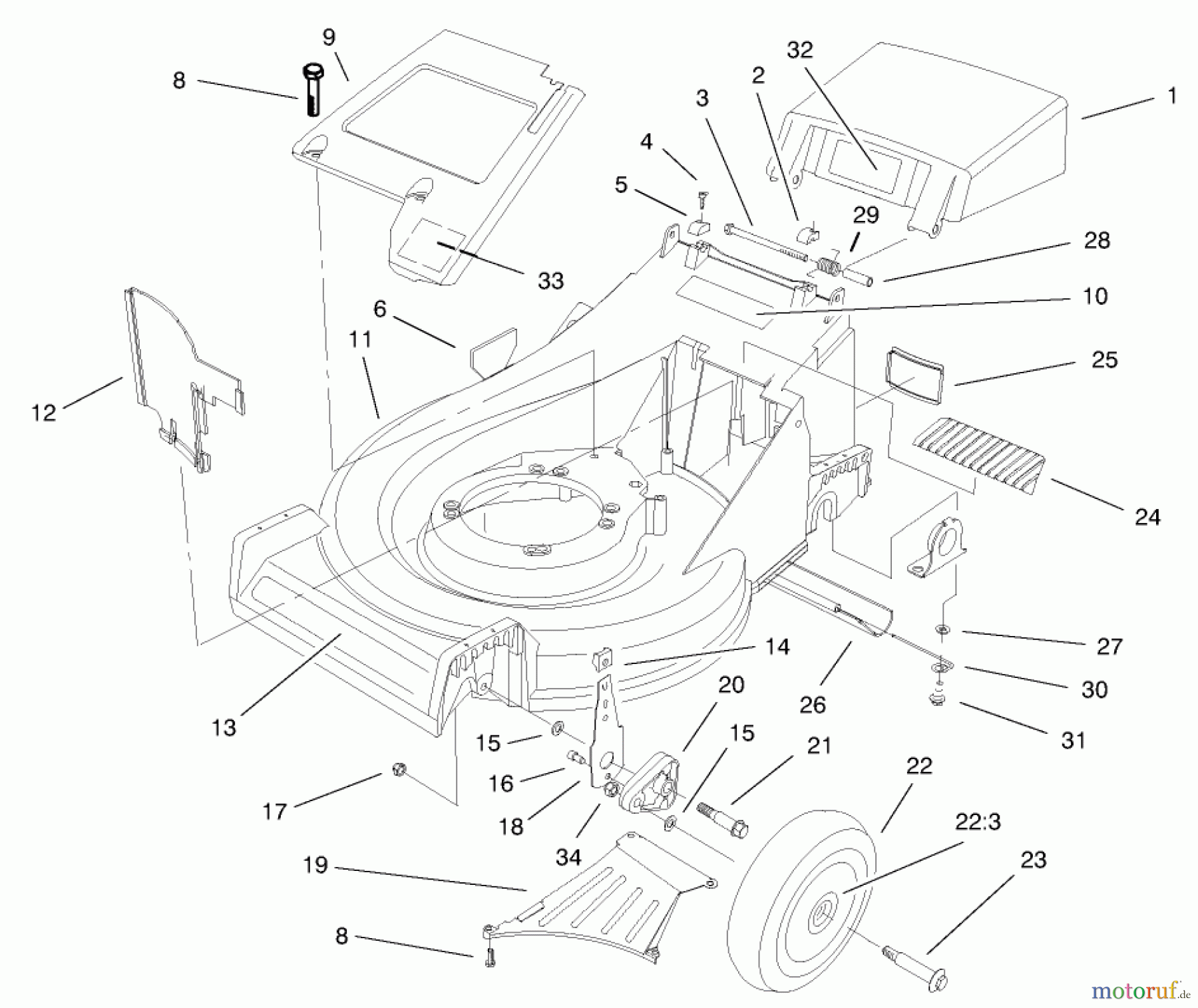  Toro Neu Mowers, Walk-Behind Seite 1 20490 (V-21SB) - Toro Vacu-Power Mower, V-21SB, 1998 (8900001-8999999) HOUSING ASSEMBLY