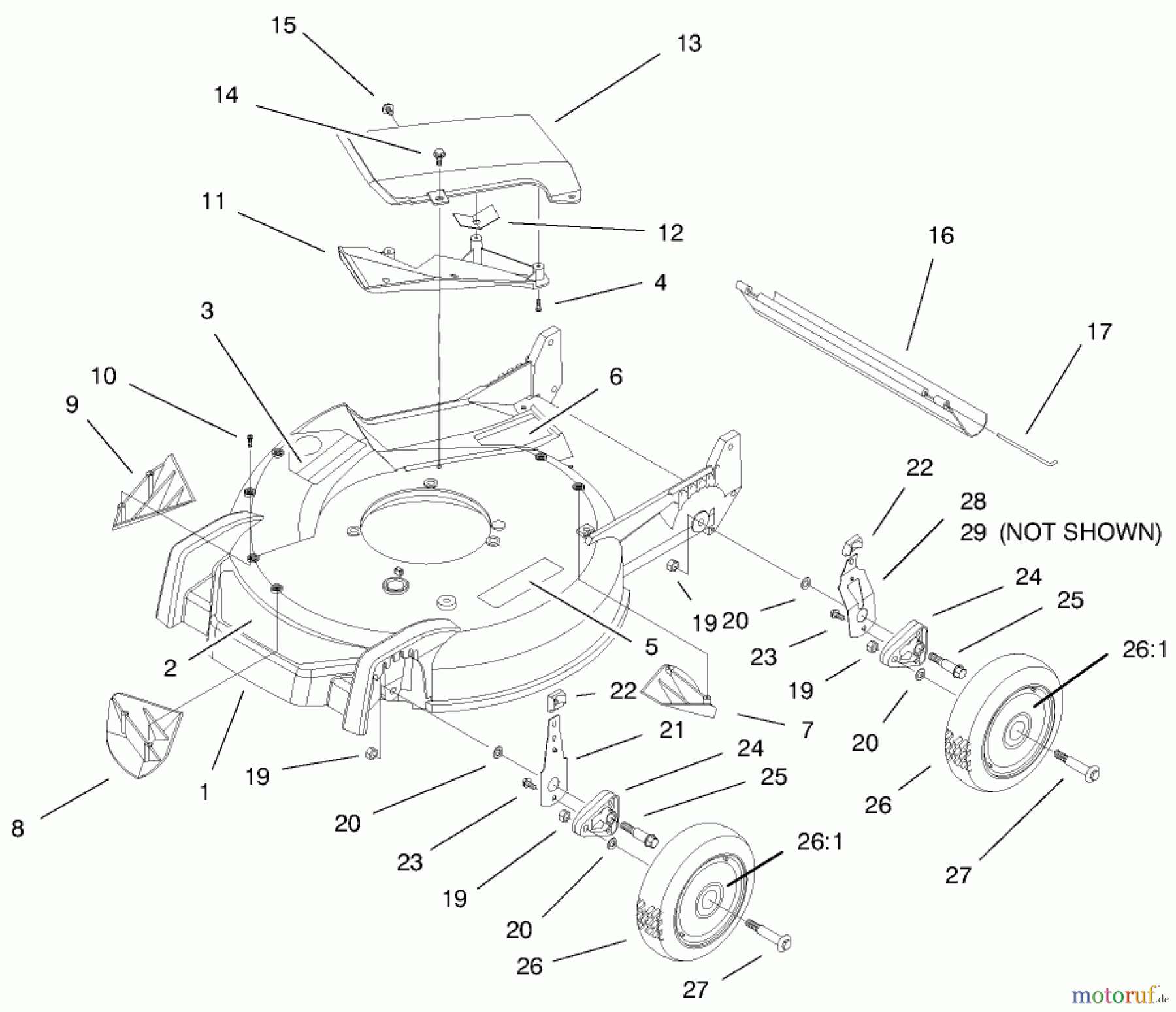  Toro Neu Mowers, Walk-Behind Seite 1 20493 (SR-21P) - Toro Super Recycler Mower, SR-21P, 1998 (8900001-8999999) HOUSING ASSEMBLY