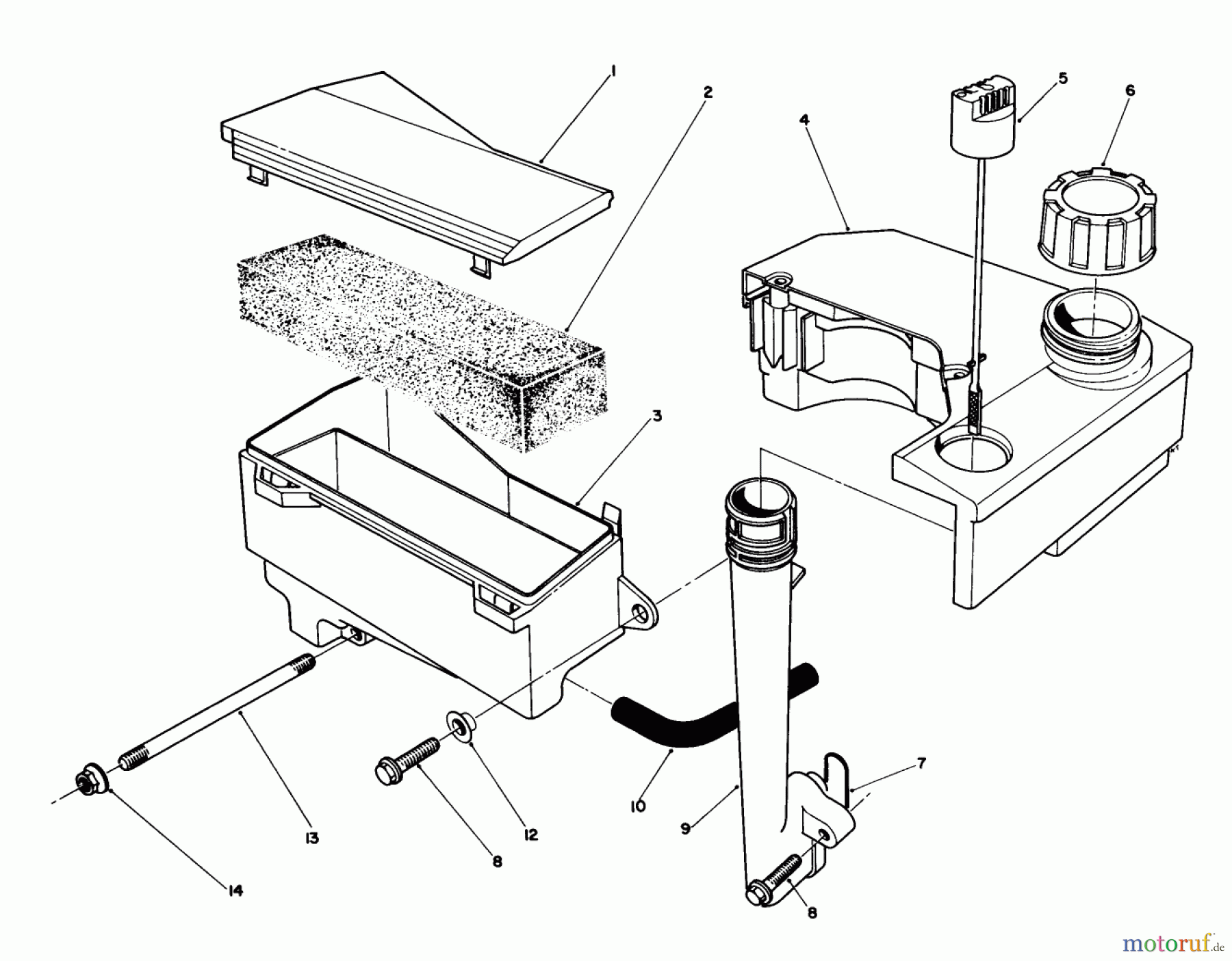  Toro Neu Mowers, Walk-Behind Seite 1 20628C - Toro Lawnmower, 1988 (8000001-8999999) AIR CLEANER & FUEL TANK ASSEMBLY