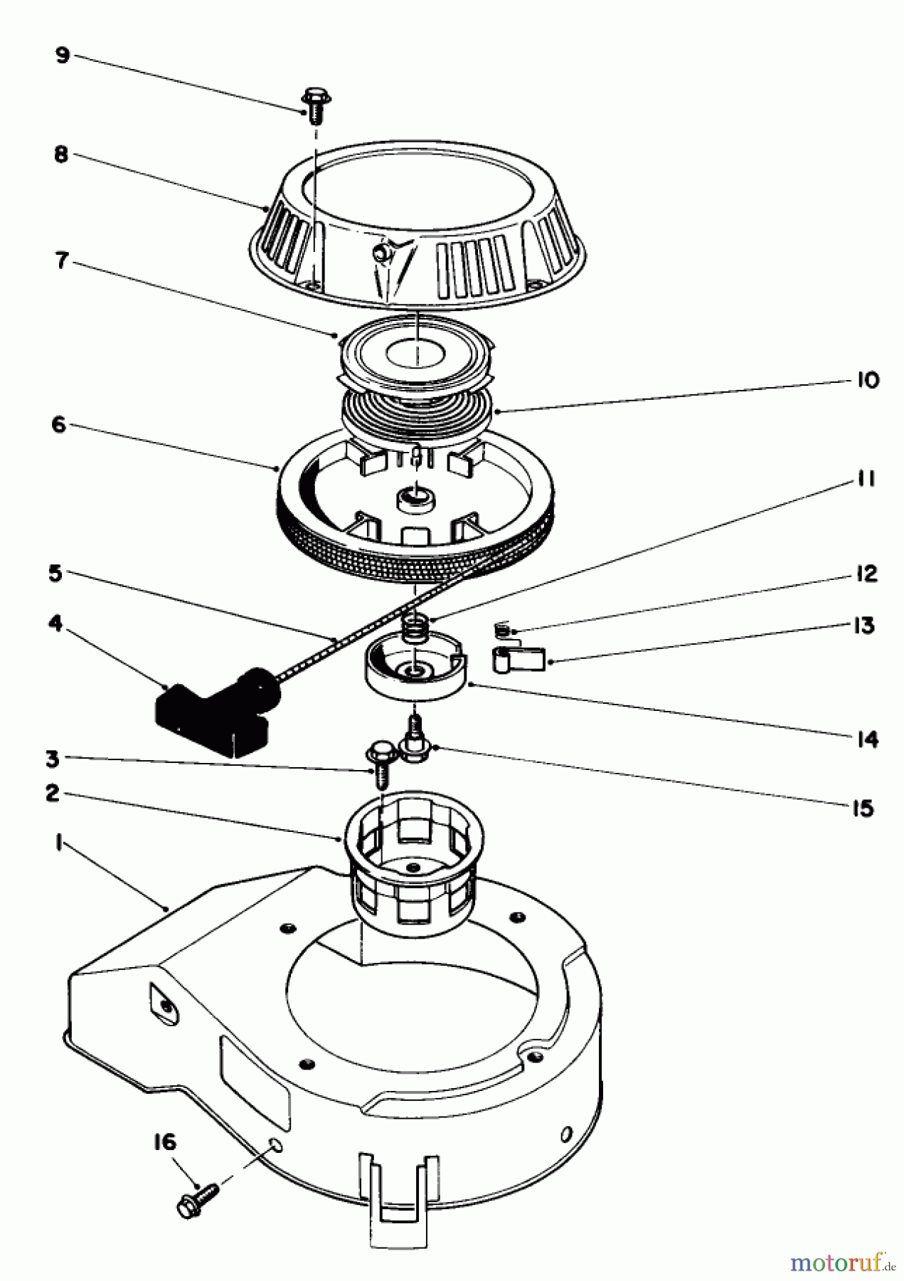  Toro Neu Mowers, Walk-Behind Seite 1 20684 - Toro Lawnmower, 1986 (6000001-6999999) RECOIL ASSEMBLY 47PE-4 (USED ON UNITS WITH SERIAL NO. 6000101-6002200)