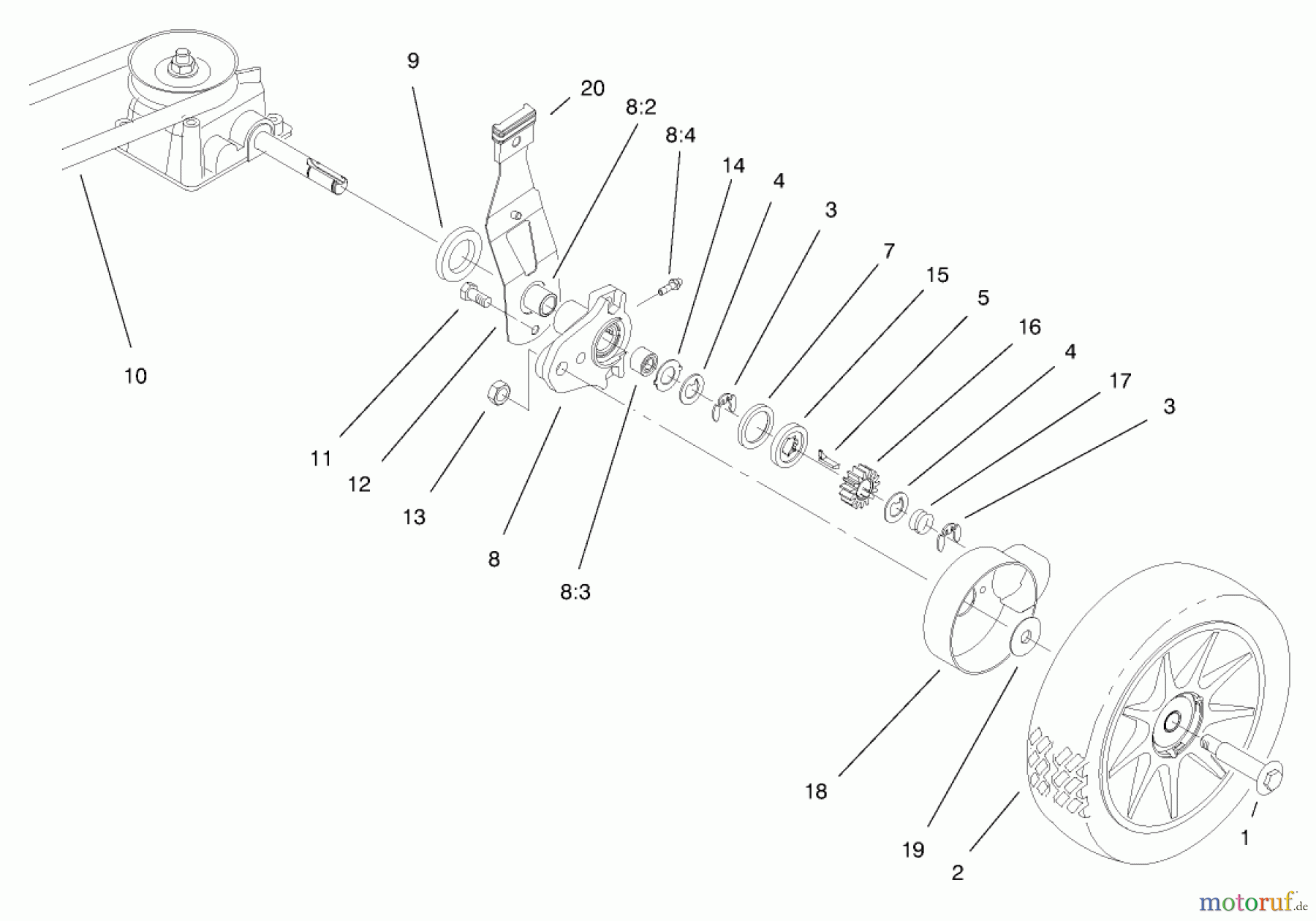  Toro Neu Mowers, Walk-Behind Seite 1 20716 - Toro Side Discharge Mower, 1998 (8900001-8999999) REAR AXLE ASSEMBLY