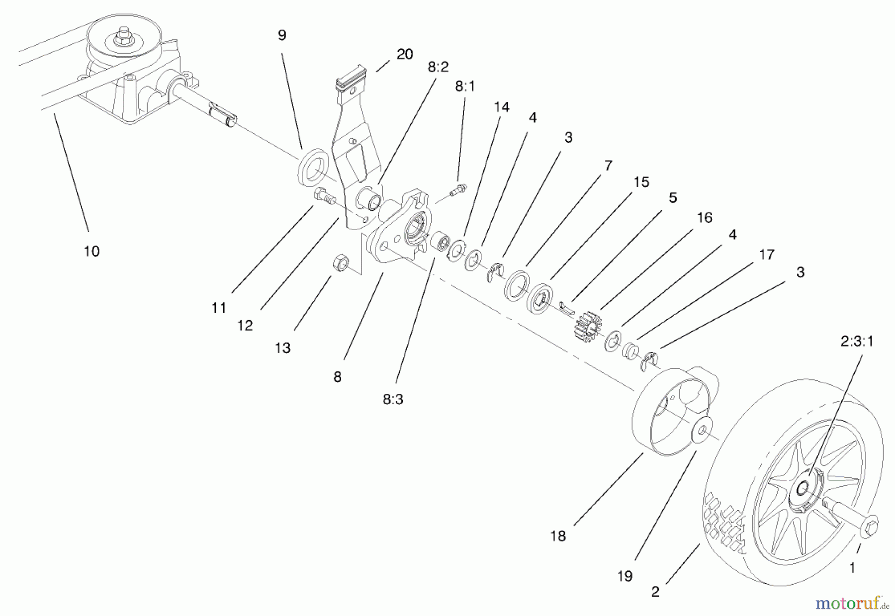  Toro Neu Mowers, Walk-Behind Seite 1 20716 - Toro Side Discharge Mower, 1999 (9900001-9999999) REAR AXLE ASSEMBLY