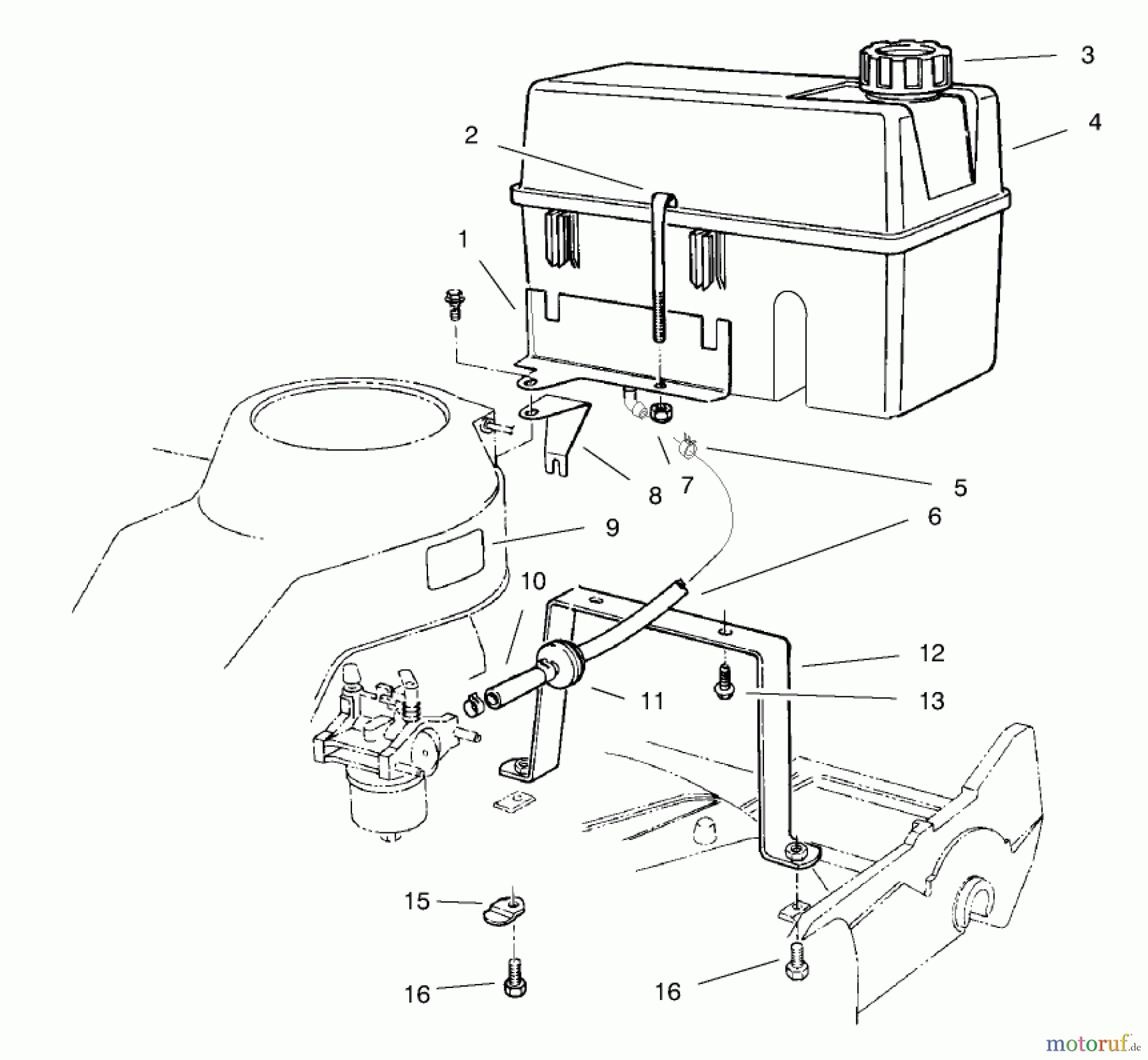  Toro Neu Mowers, Walk-Behind Seite 2 22043 - Toro Recycler Mower, 1998 (8900001-8999999) GAS TANK ASSEMBLY