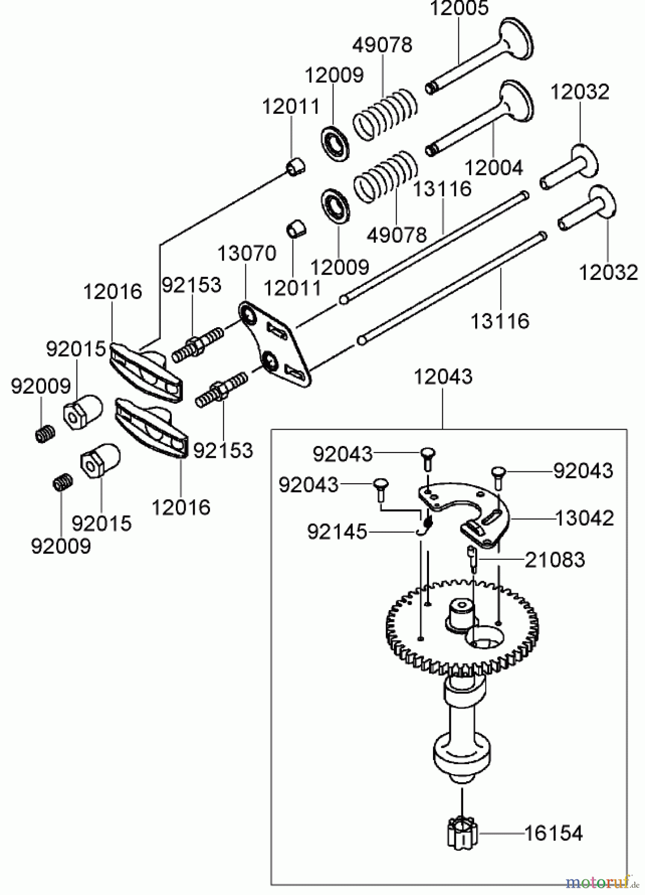  Toro Neu Mowers, Walk-Behind Seite 2 22164 (PT21) - Toro PT21 Trim Mower, 2007 (270003001-270999999) VALVE AND CAMSHAFT ASSEMBLY KAWASAKI FJ180V-AS28